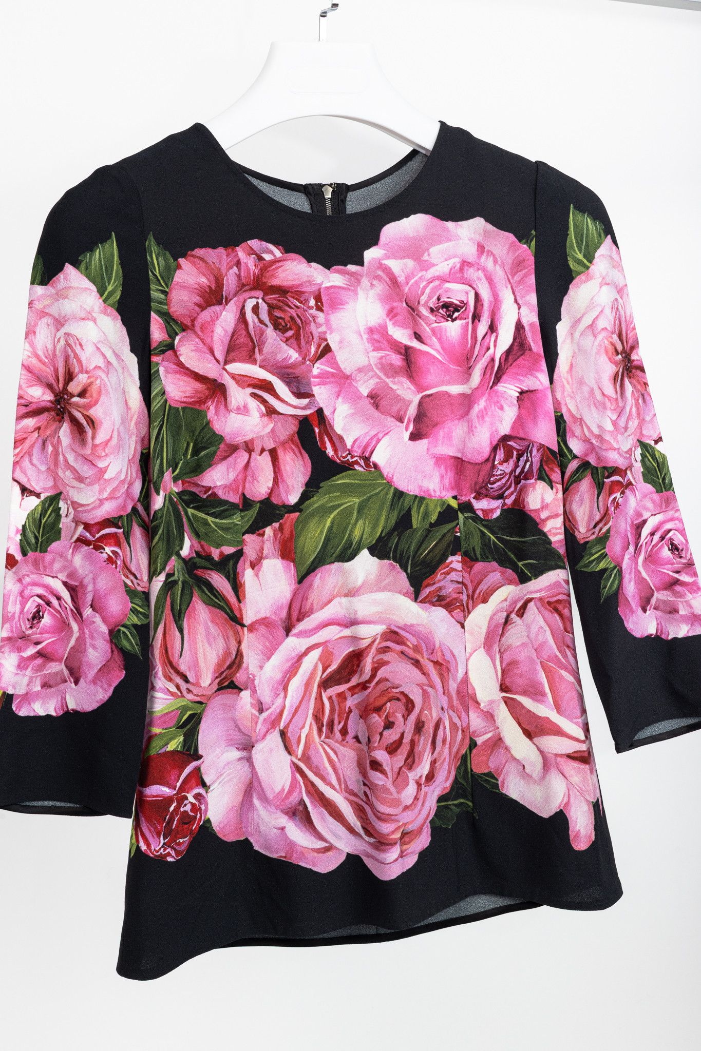Dolce & Gabbana Dolce & Gabbana Nero Rose Floral Printed Crêpe Top Size S / US 4 / IT 40 - 3 Thumbnail