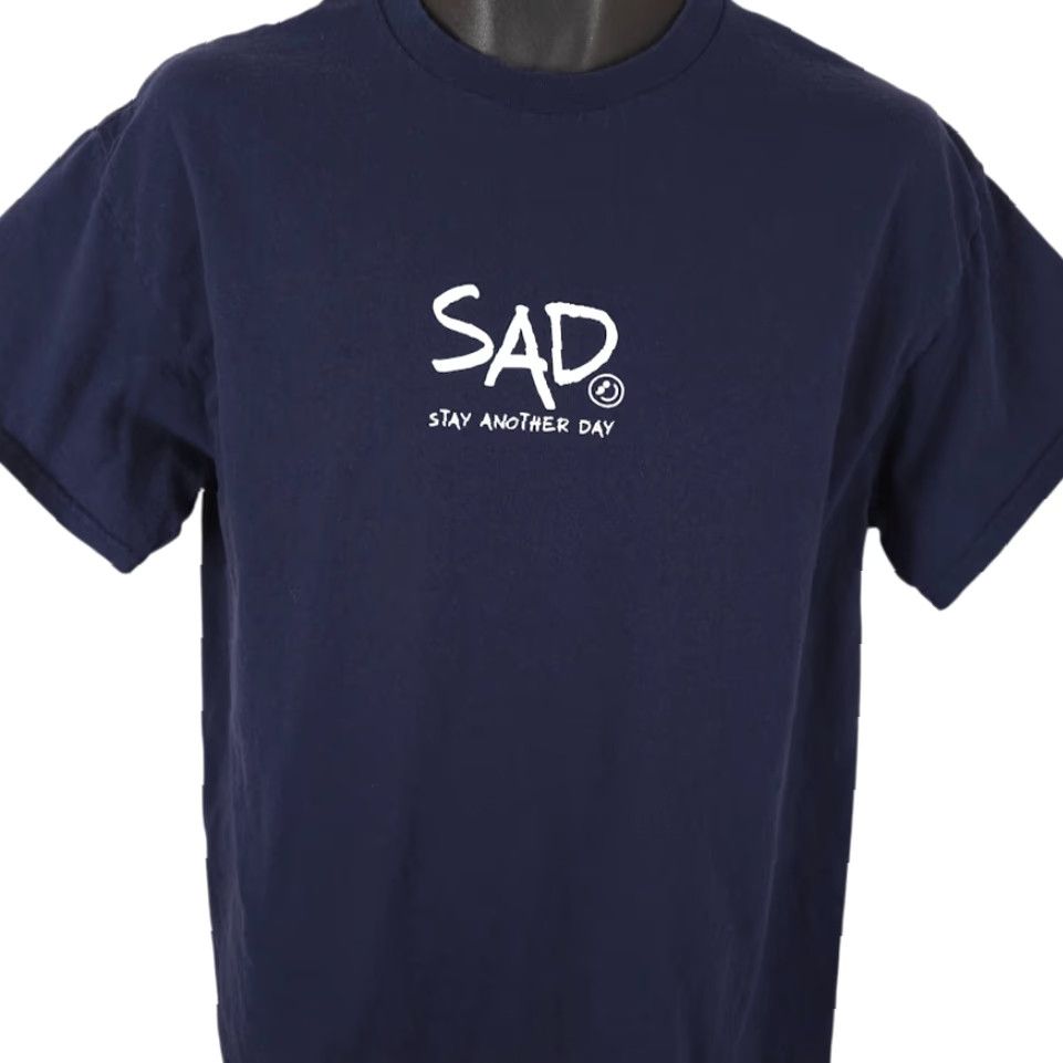 Vintage SAD Stay Another Day T Shirt Mens Large Blue Graphic Tee Mental Health Awareness Shirt Size US L / EU 52-54 / 3 - 2 Thumbnail