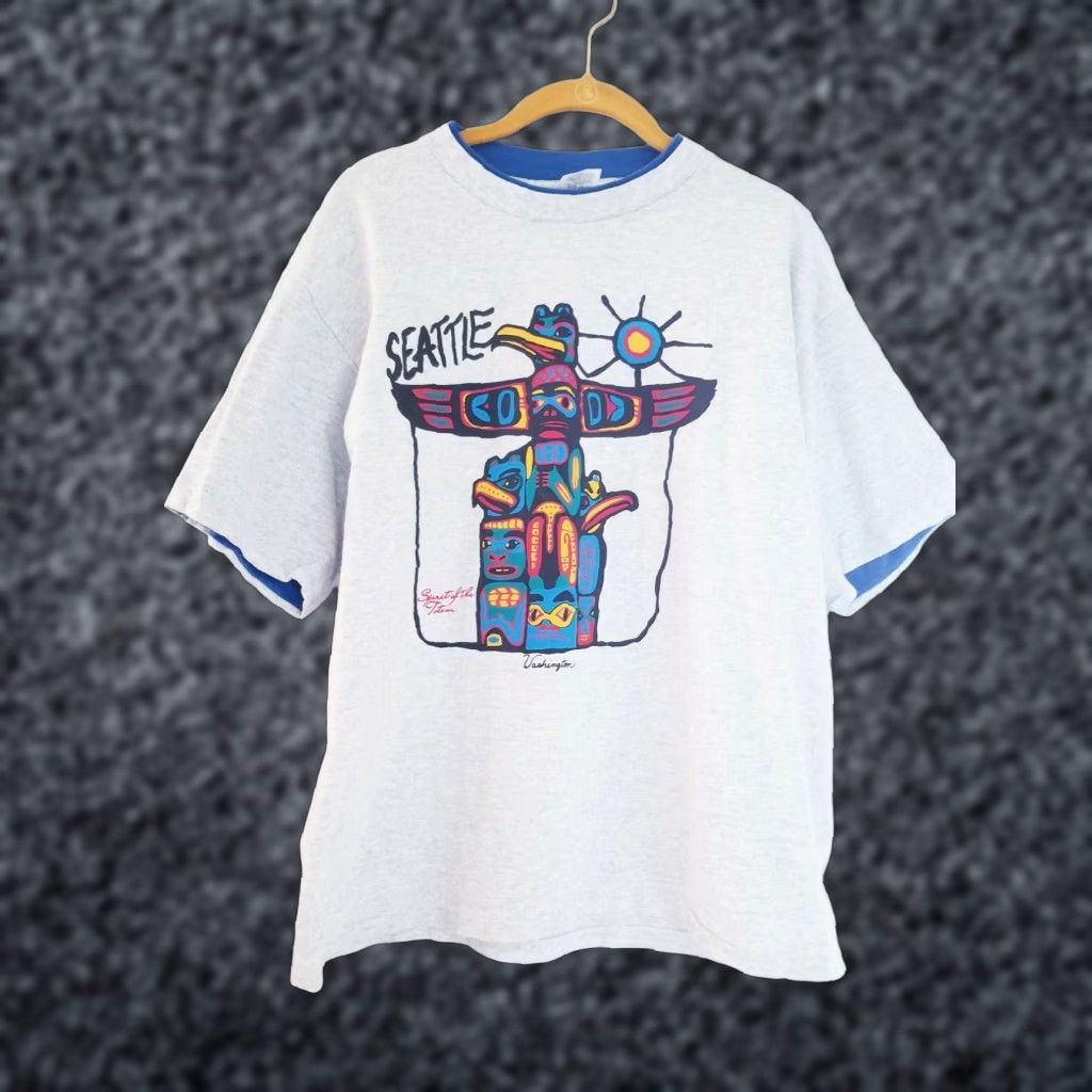 Vintage VINTAGE 90s Belton Mens L Gray Graphic T Shirt Seattle Spirit Totem Tee Made in USA Mens Size US L / EU 52-54 / 3 - 1 Thumbnail