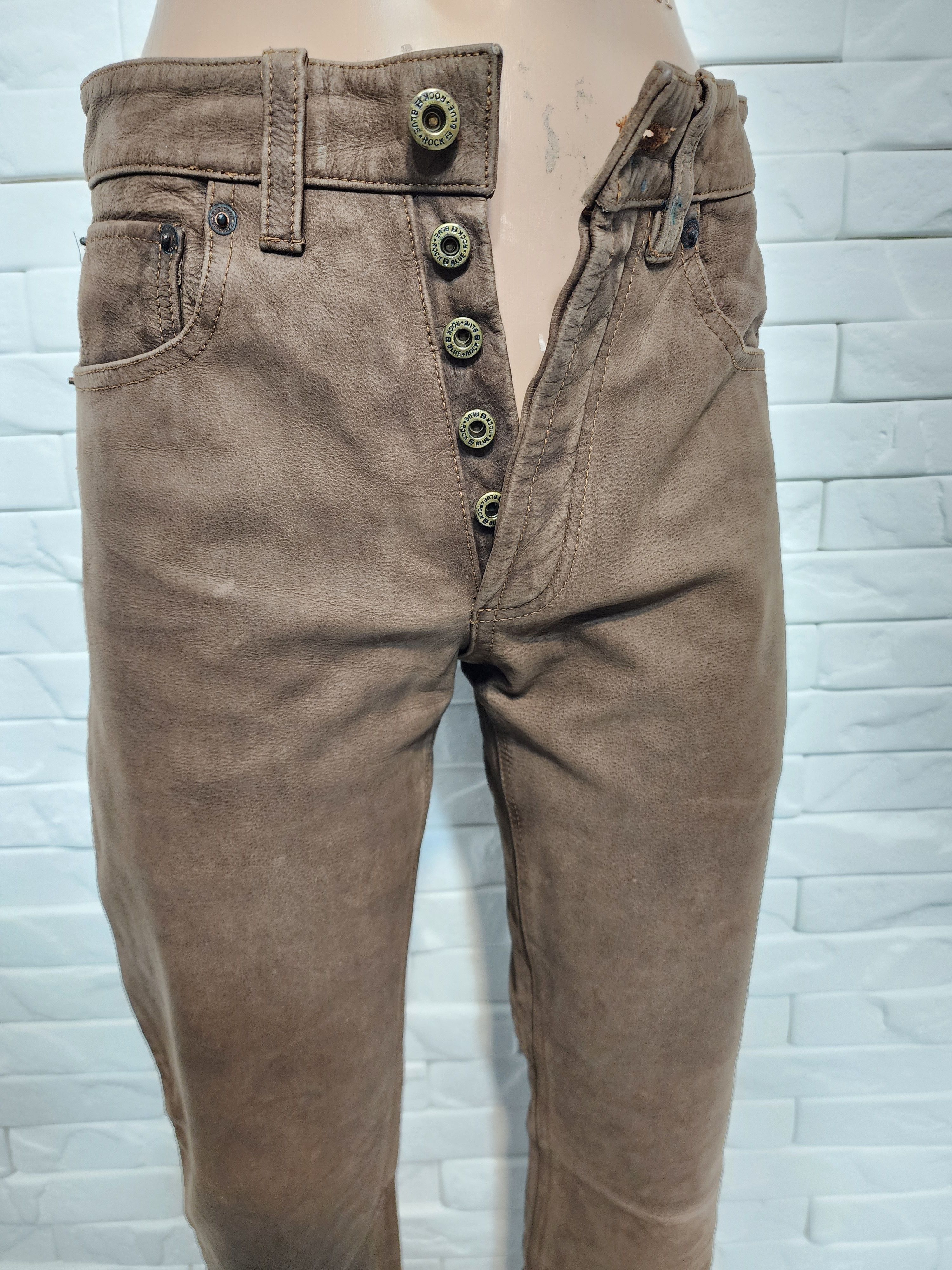 Genuine Leather Brown Nubuck Leather Pants - Denim Cut Size US 31 - 4 Thumbnail