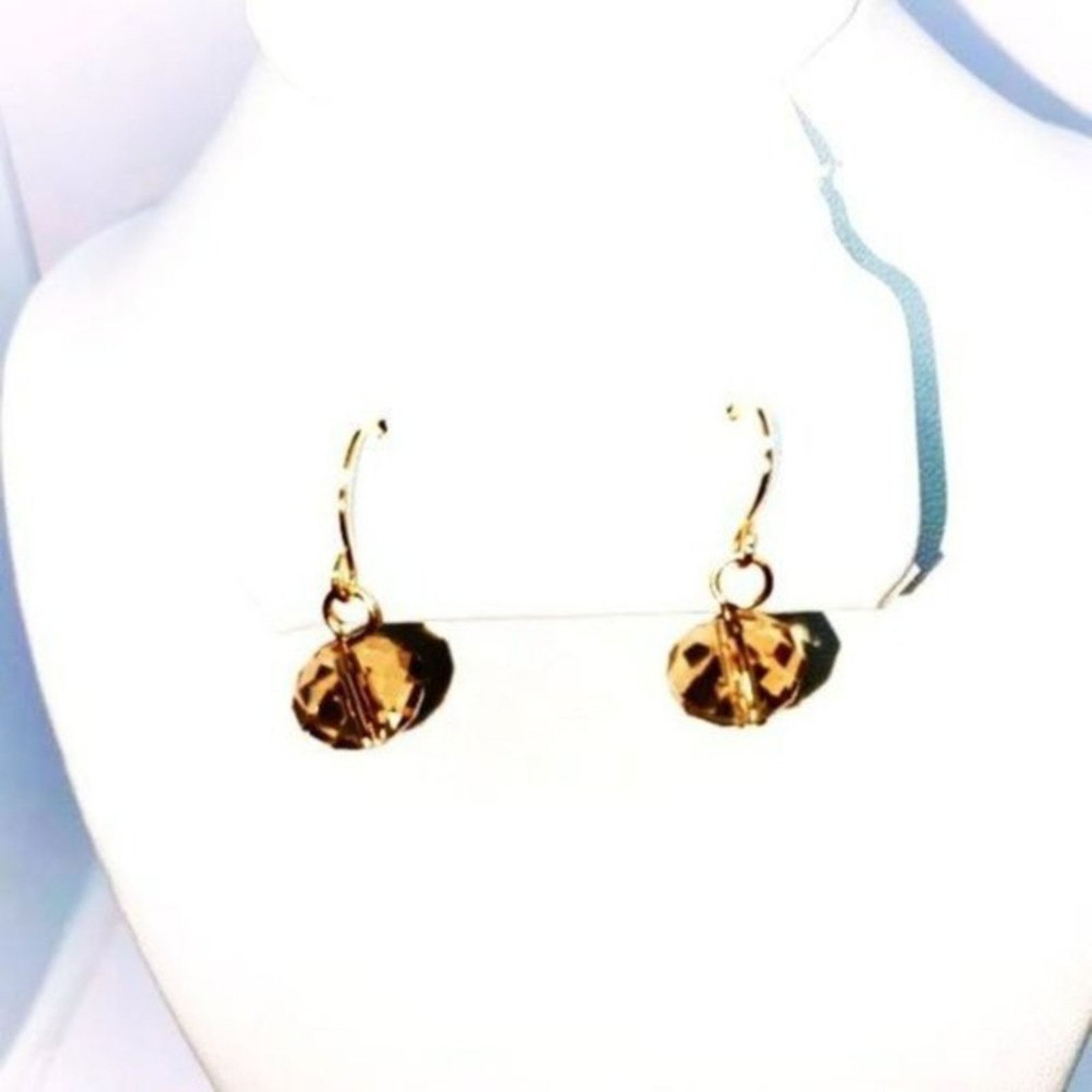 Handmade Gold-Tone Clear Amber Bead Dangle Earrings Size ONE SIZE - 1 Thumbnail