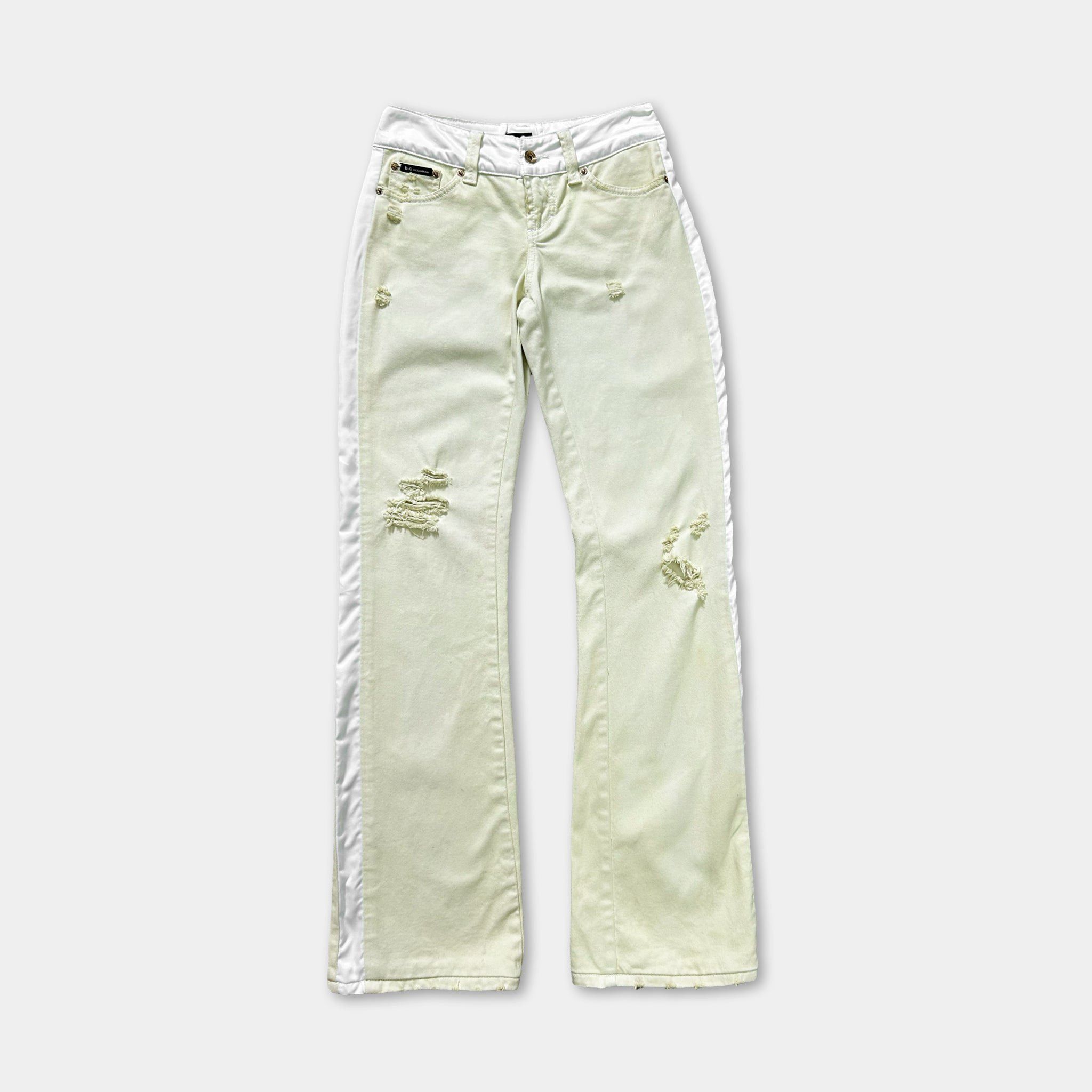 Dolce & Gabbana White Yellow Distressed Jeans