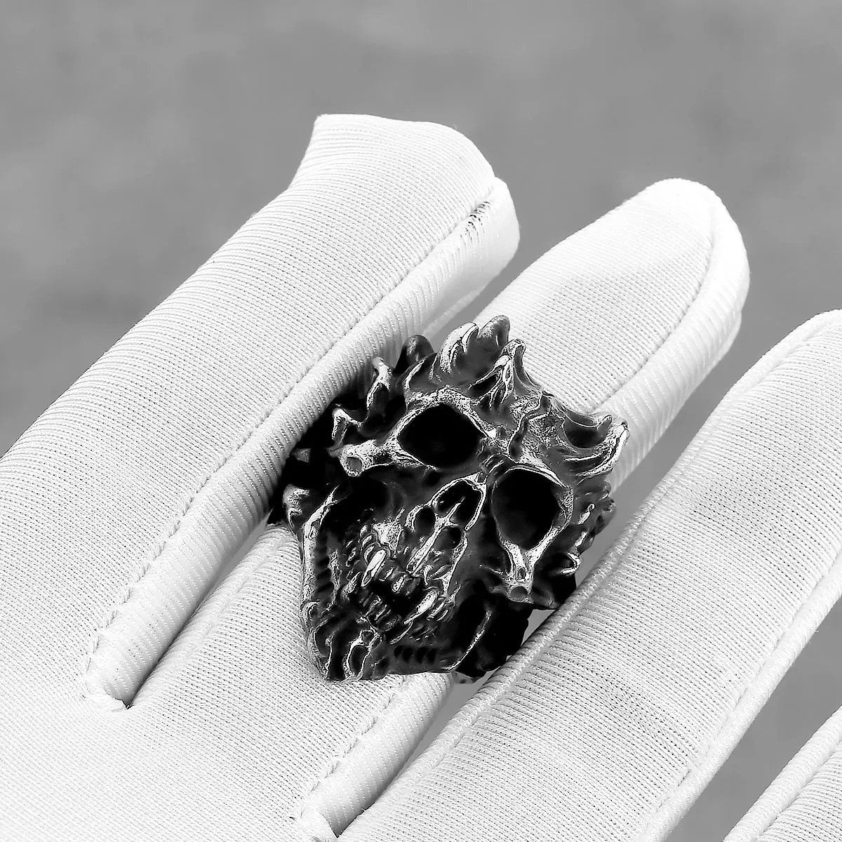 Vintage Scandinavian Viking Skull Ring Size 44 - 3 Thumbnail