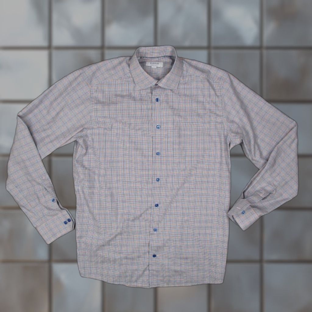 Eton ETON Dress Shirt Mens Blue Check Long Sleeve CONTEMPORARY TWILL - Cotton 16 41 Regular Classic Button Up Shirt Size 42R - 1 Thumbnail