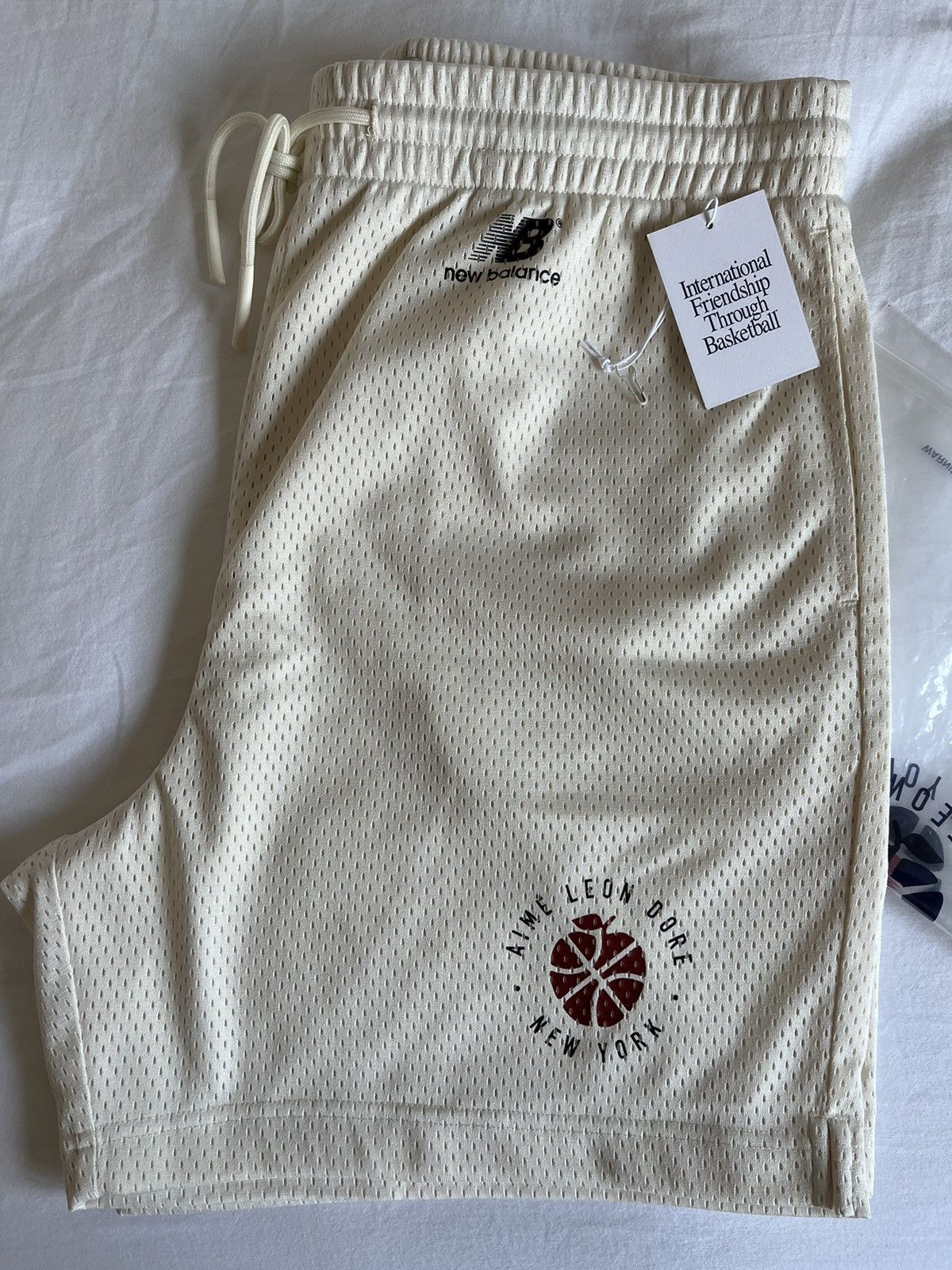image of Aime Leon Dore Sonny New Balance Mesh Shorts in Cream, Men's (Size 34)