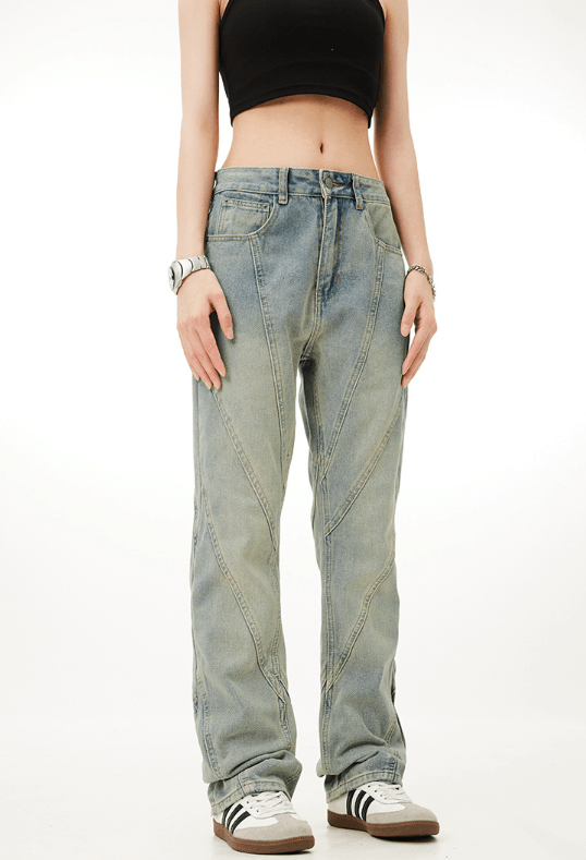Japanese Brand × Jean Men's retro straight loose stitching street washed jeans Size US 32 / EU 48 - 3 Thumbnail