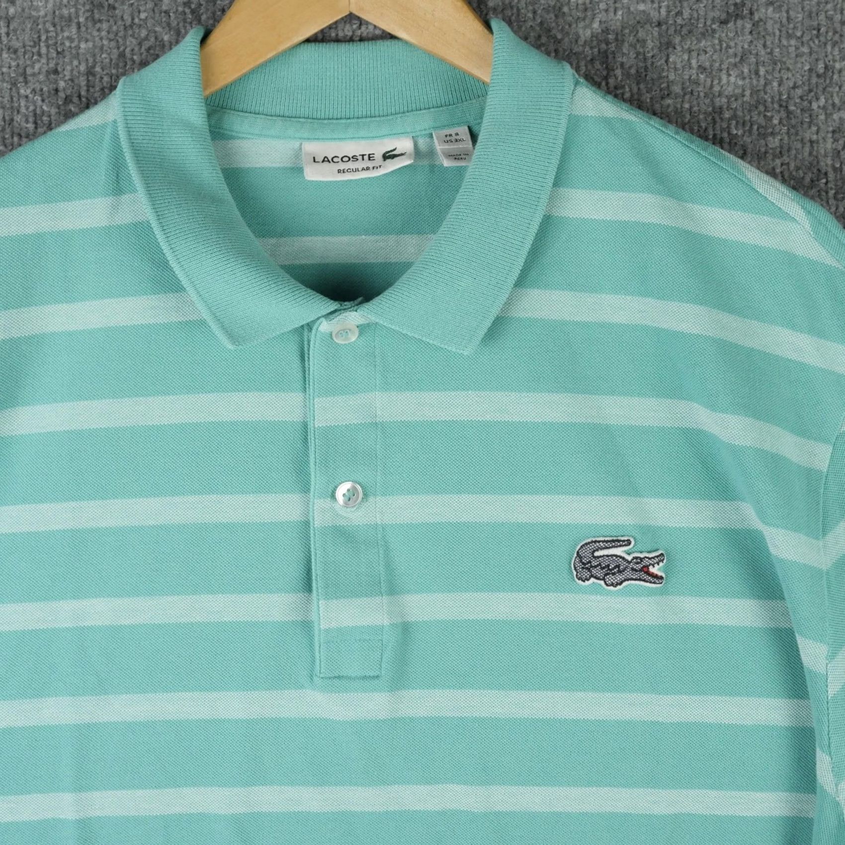 Lacoste Lacoste Polo Shirt Mens 3XL Green White Striped Regular Fit Big Logo Crocodile Size US XXL / EU 58 / 5 - 2 Thumbnail