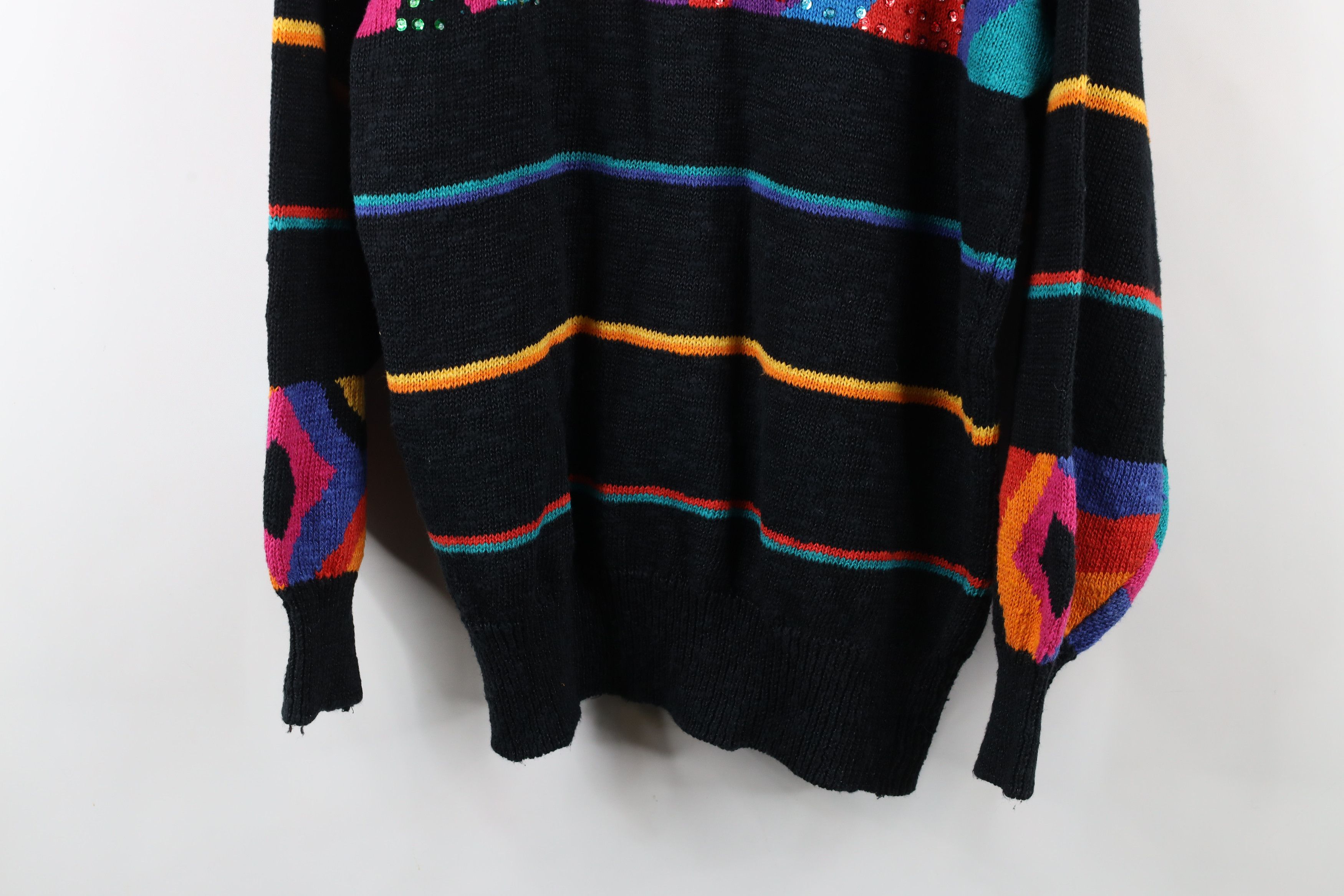 Vintage Vintage 90s Streetwear Striped Jeweled Sequin Knit Sweater Size S / US 4 / IT 40 - 3 Thumbnail