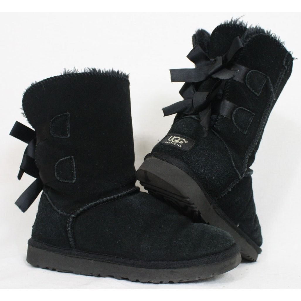 Ugg UGG Australia Bailey Bow Boots Women 5 Black Suede Shearling Size US 5 / IT 35 - 1 Thumbnail