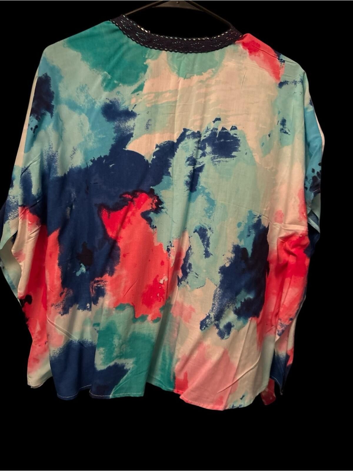 Chicos Chico's Watercolor Kimono in Turquoise, Coral & Navy Size M / US 6-8 / IT 42-44 - 2 Thumbnail