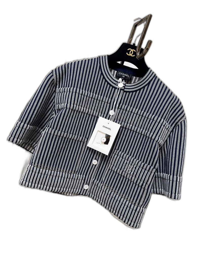Chanel Chanel Striped Blue and White Jacket Size L / US 10 / IT 46 - 1 Thumbnail