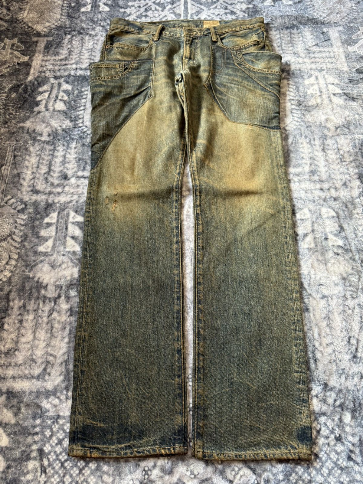 Pre-owned Hysteric Glamour X Le Grande Bleu L G B Antgauge Japan Mud Wash Asymmetrical Cut & Sew Jeans