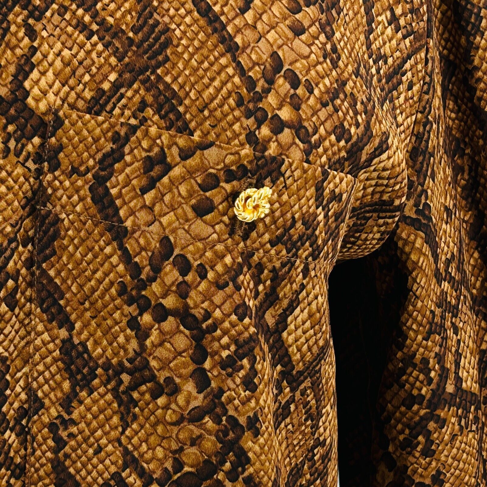 MAGGY LONDON 80s Maggy London Brown High Neck SnakeSkin 100% SILK Blouse Size S / US 4 / IT 40 - 3 Thumbnail