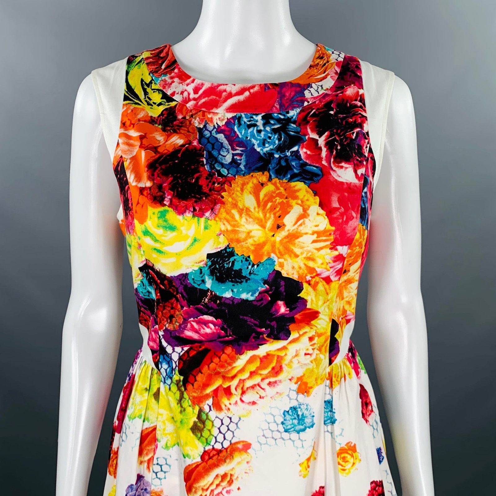 Prabal Gurung White Multi Color Cotton Blend Floral Sleeveless Dress Size M / US 6-8 / IT 42-44 - 2 Thumbnail