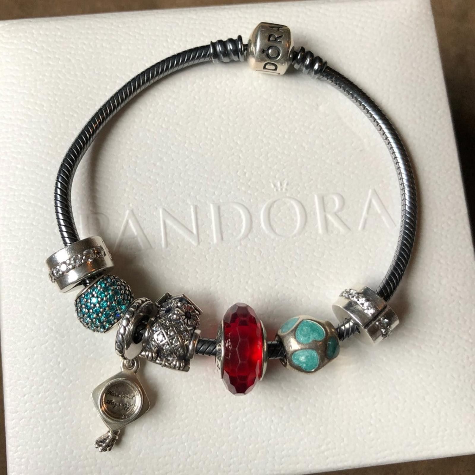 pandora Pandora Oxidized Bracelet with 7 Pandora Charms Size ONE SIZE - 1 Thumbnail