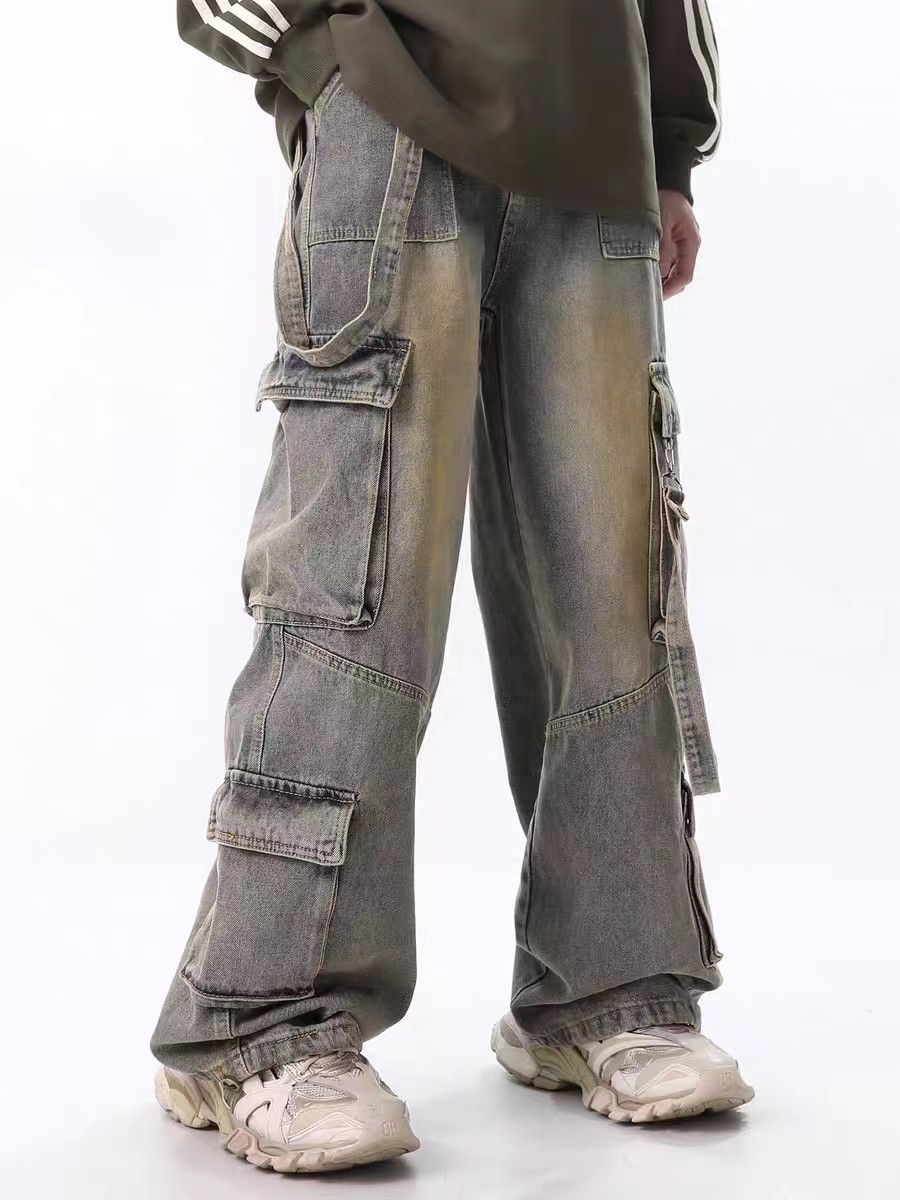 Japanese Brand × Jean Retro Yellow Mud-Dye Distressed Pocket Cargo Jeans Size US 34 / EU 50 - 2 Thumbnail