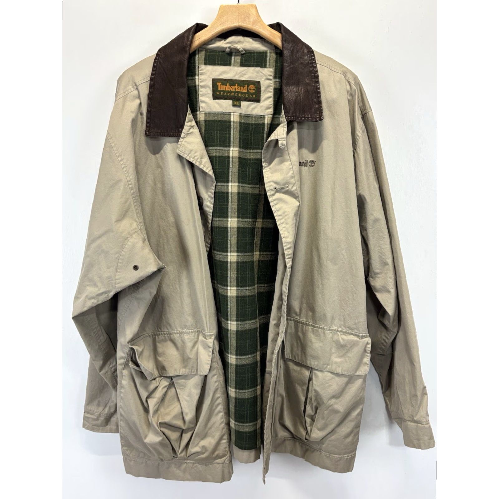 Timberland VINTAGE Timberland Chore Barn Jacket Shirt Jacket Leather Collar Flannel Beige XL Men’s 3 Button Missing Back 90s Fall Cashmere? Size US XL / EU 56 / 4 - 6 Thumbnail