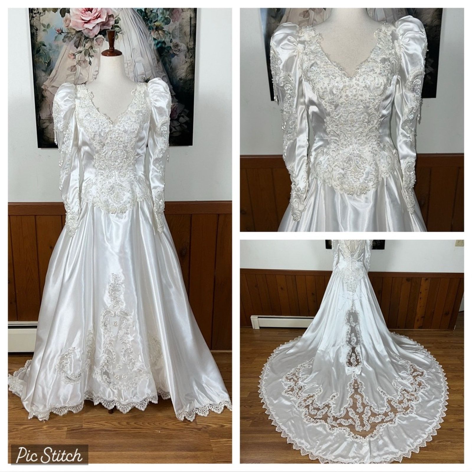 Vintage Vintage 90s Bridal Originals White Satin Wedding Gown! Size M / US 6-8 / IT 42-44 - 12 Thumbnail