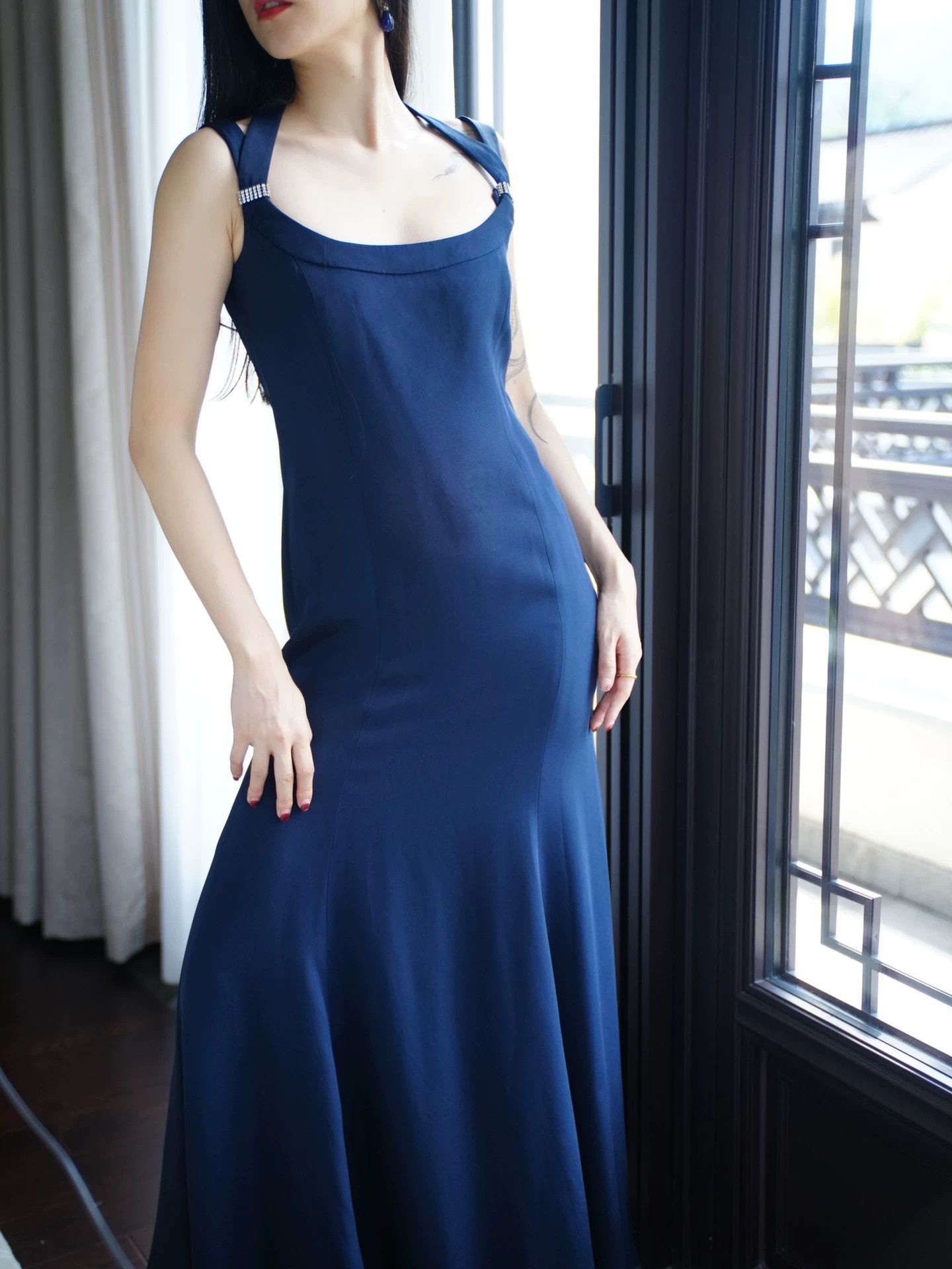 Escada ESCADA Couture Navy Blue Mulberry Silk Evening Gown 36 Size XS / US 0-2 / IT 36-38 - 7 Thumbnail