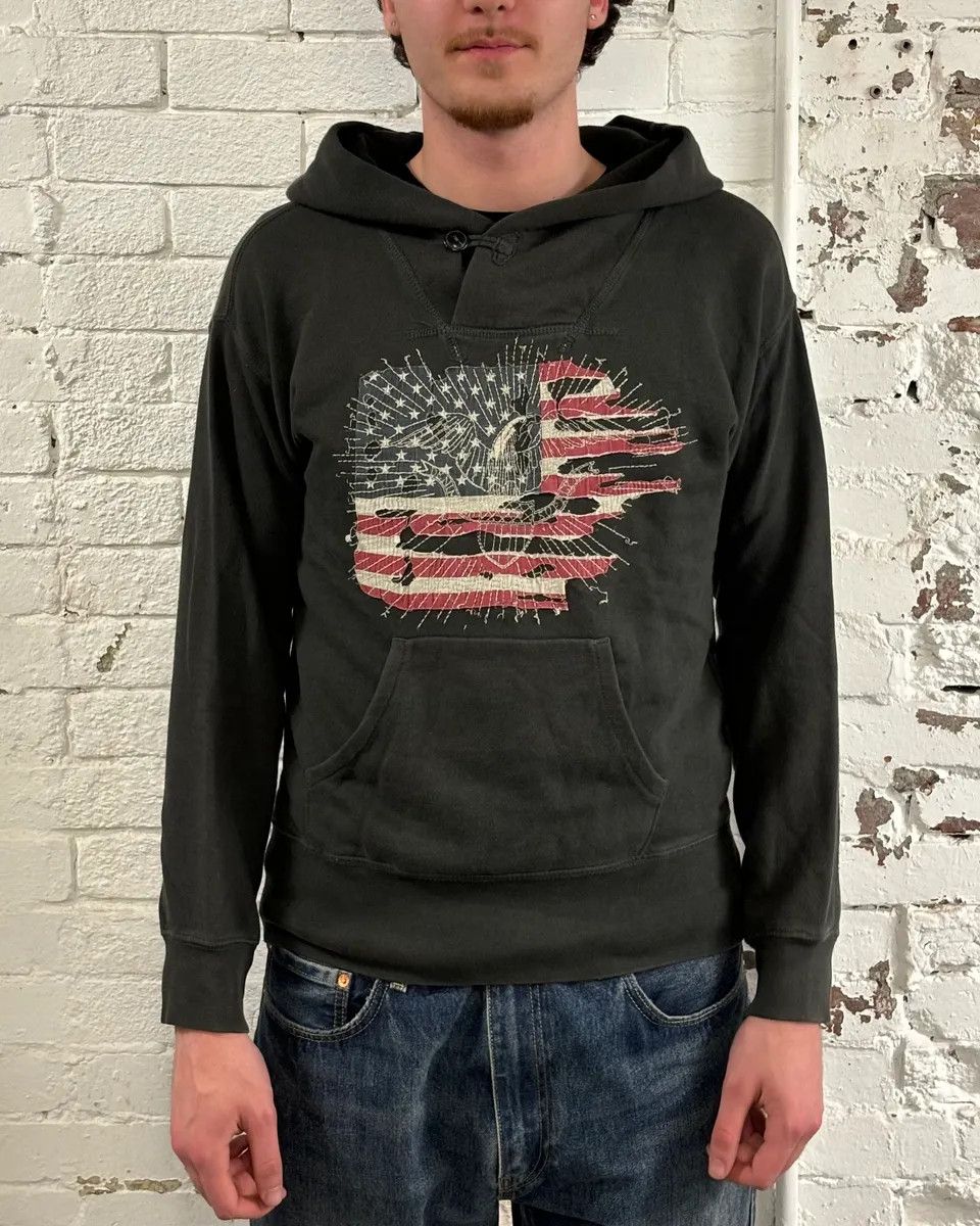 Polo Ralph Lauren 2010s Ralph Lauren Olive Distressed American Flag Hoodie Size M / US 6-8 / IT 42-44 - 2 Thumbnail