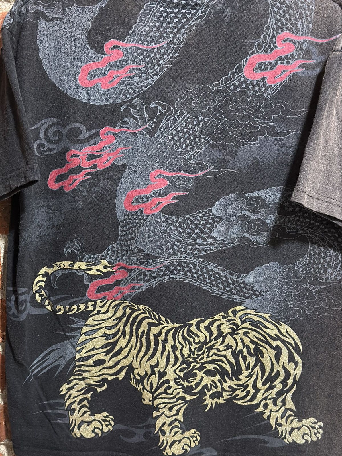 Bullet Noise Vintage Bullet Noise Sukajan Tiger And Dragon Sun Faded Tee Size US XL / EU 56 / 4 - 6 Thumbnail