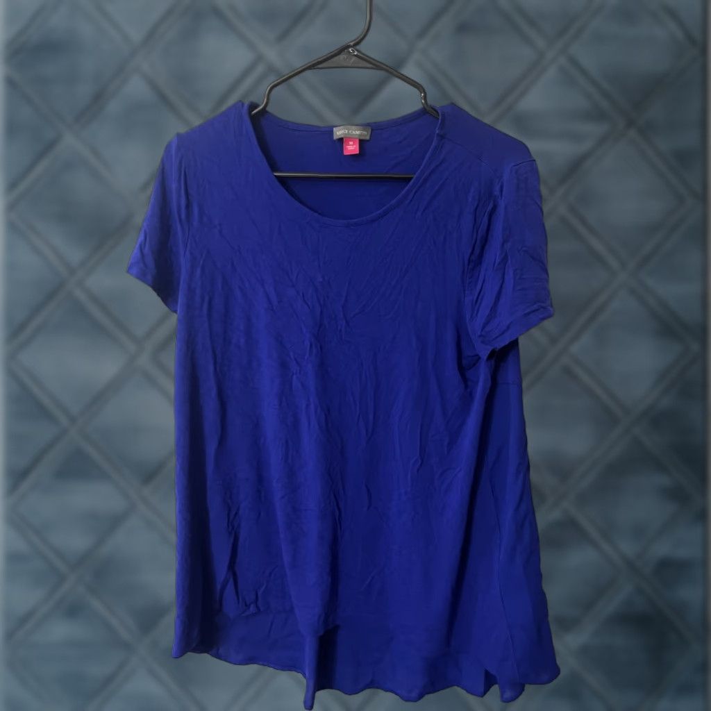 Vince Camuto Vince Camuto Women's Tee Short Sleeve Sheer Shirttail Hem Royal Blue M Size M / US 6-8 / IT 42-44 - 1 Thumbnail