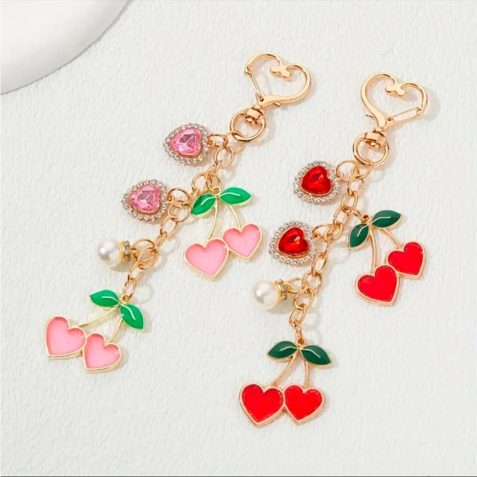 Designer Gold Heart Cherry Dangle Bag Charm Keychain Size ONE SIZE - 1 Thumbnail