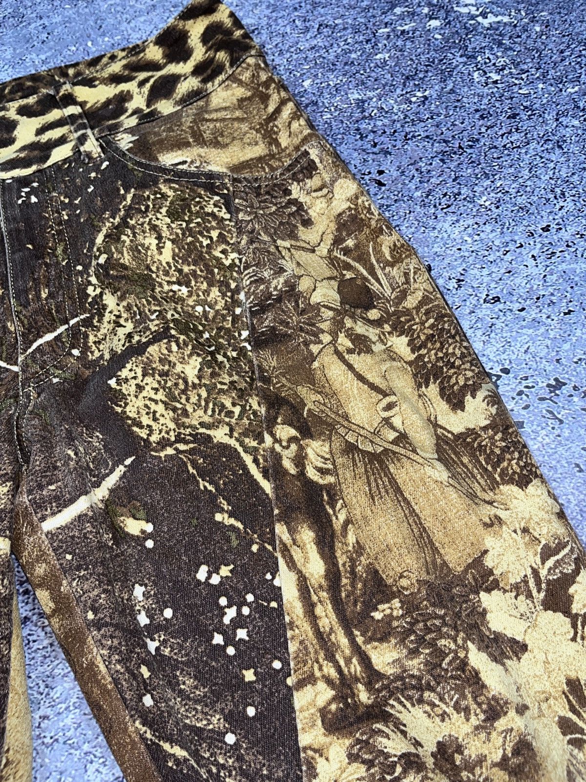 Japanese Brand Y2k Robeto Cavalli style Baroque Art Flared Denim Pants Size 27" / US 4 / IT 40 - 4 Thumbnail