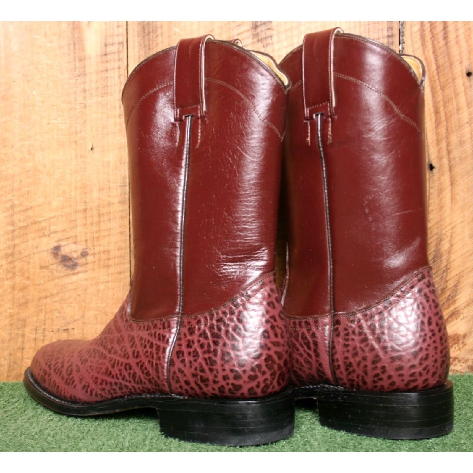 Vintage ORTEGA Boot Company Burgundy Textured Leather Western Boots Women's Sz. 6.5 Size US 7 / IT 37 - 3 Thumbnail