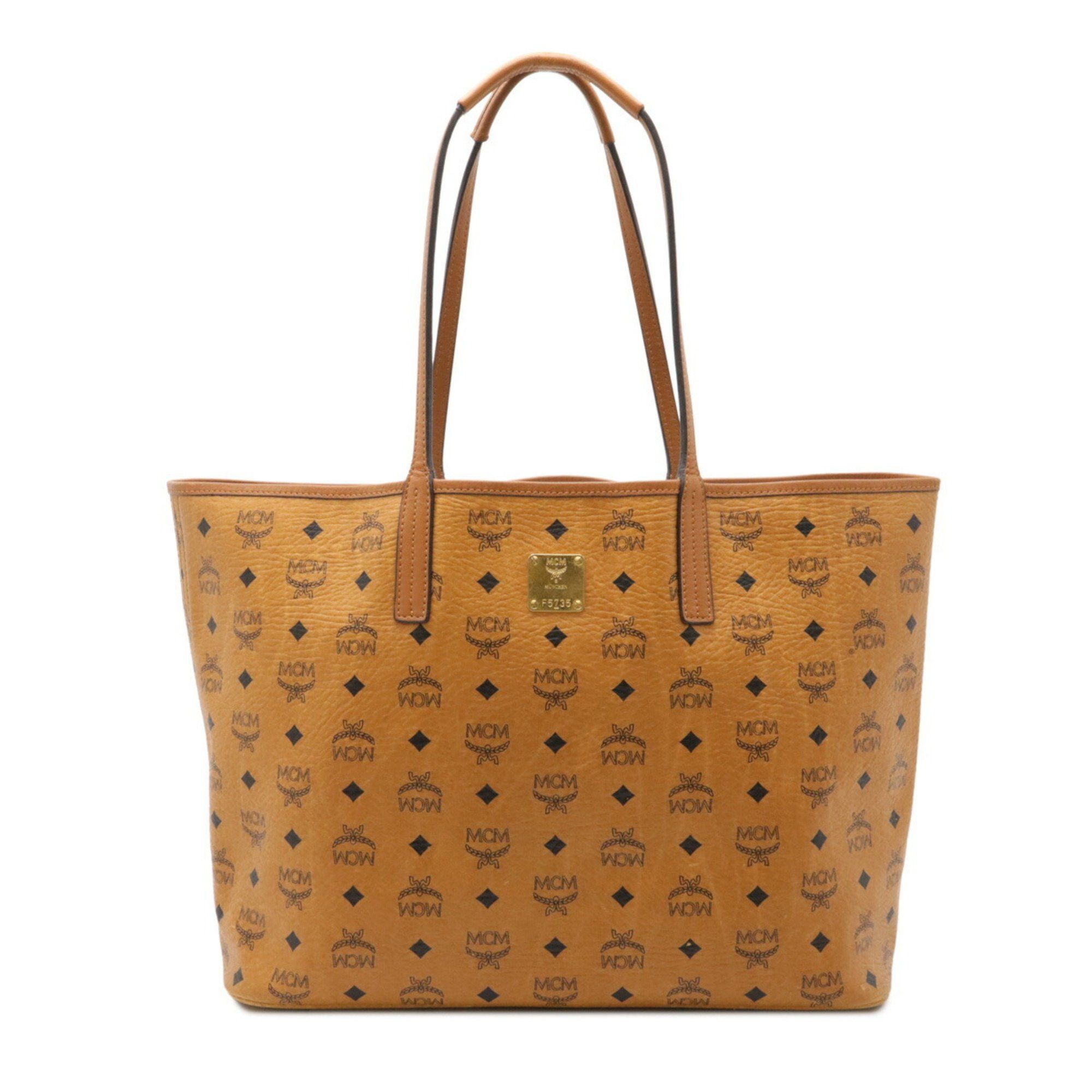 MCM Visetos Glam Tote Bag Shoulder Pvc Leather Cognac Brown, Women's