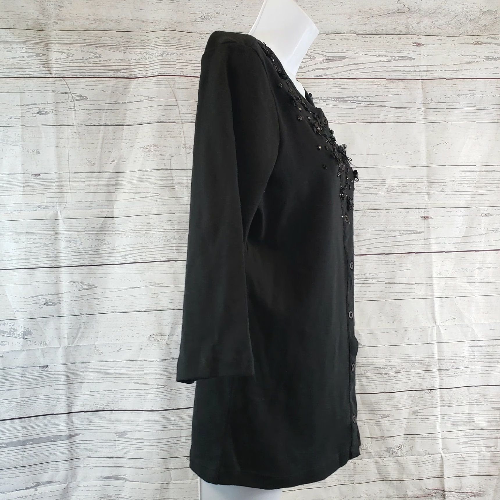 Vintage Christopher & Banks Womens Button-Front Knit Top Black Size M 3/4 Sleeve Bow Rhinestones Shirt Size M / US 6-8 / IT 42-44 - 3 Thumbnail