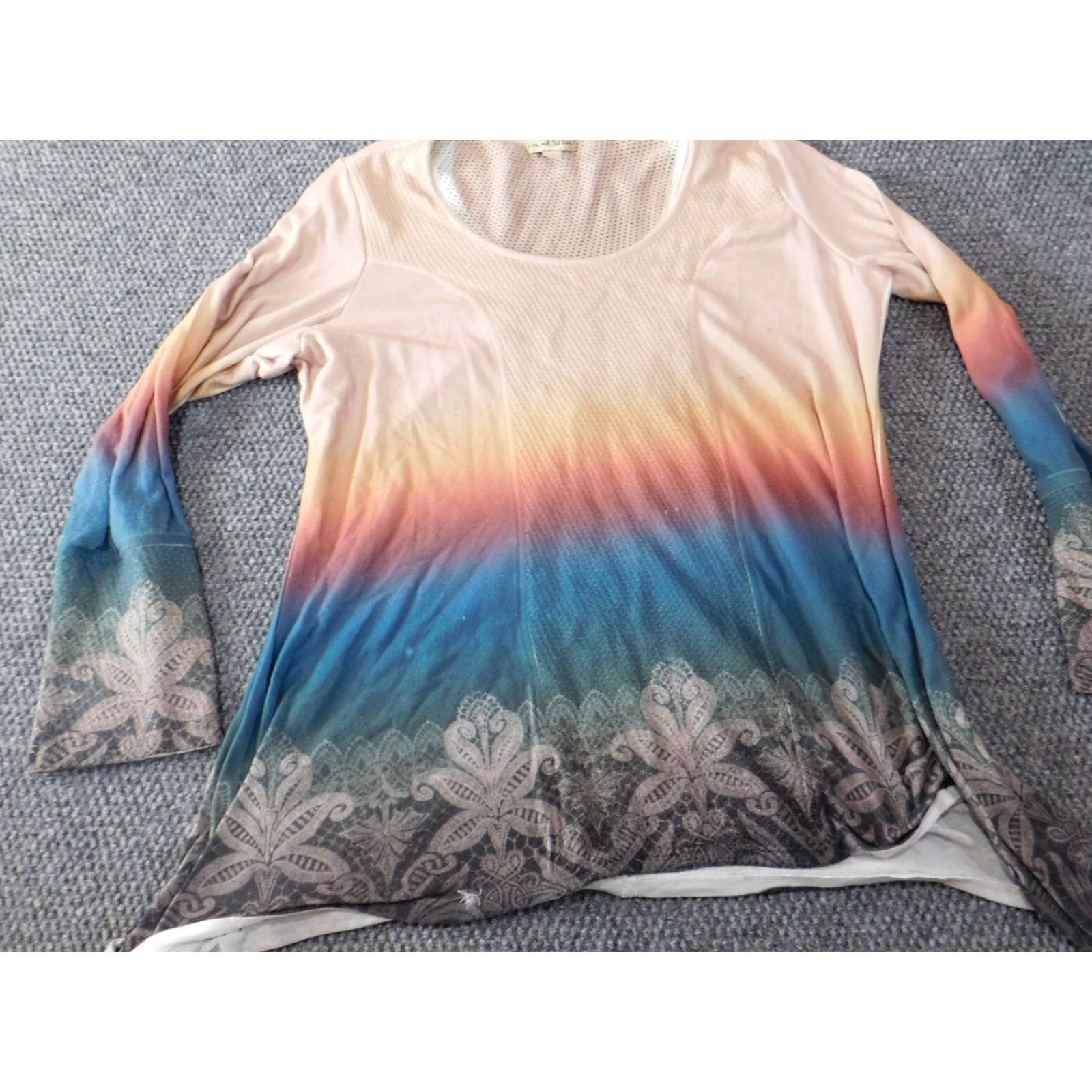 Vintage Live And Let Live Blouse Women L Pink Striped Floral Knit Polyester Spandex Crew Neck Long Sleeve Casual Stretch Vintage No Size L / US 10 / IT 46 - 3 Thumbnail