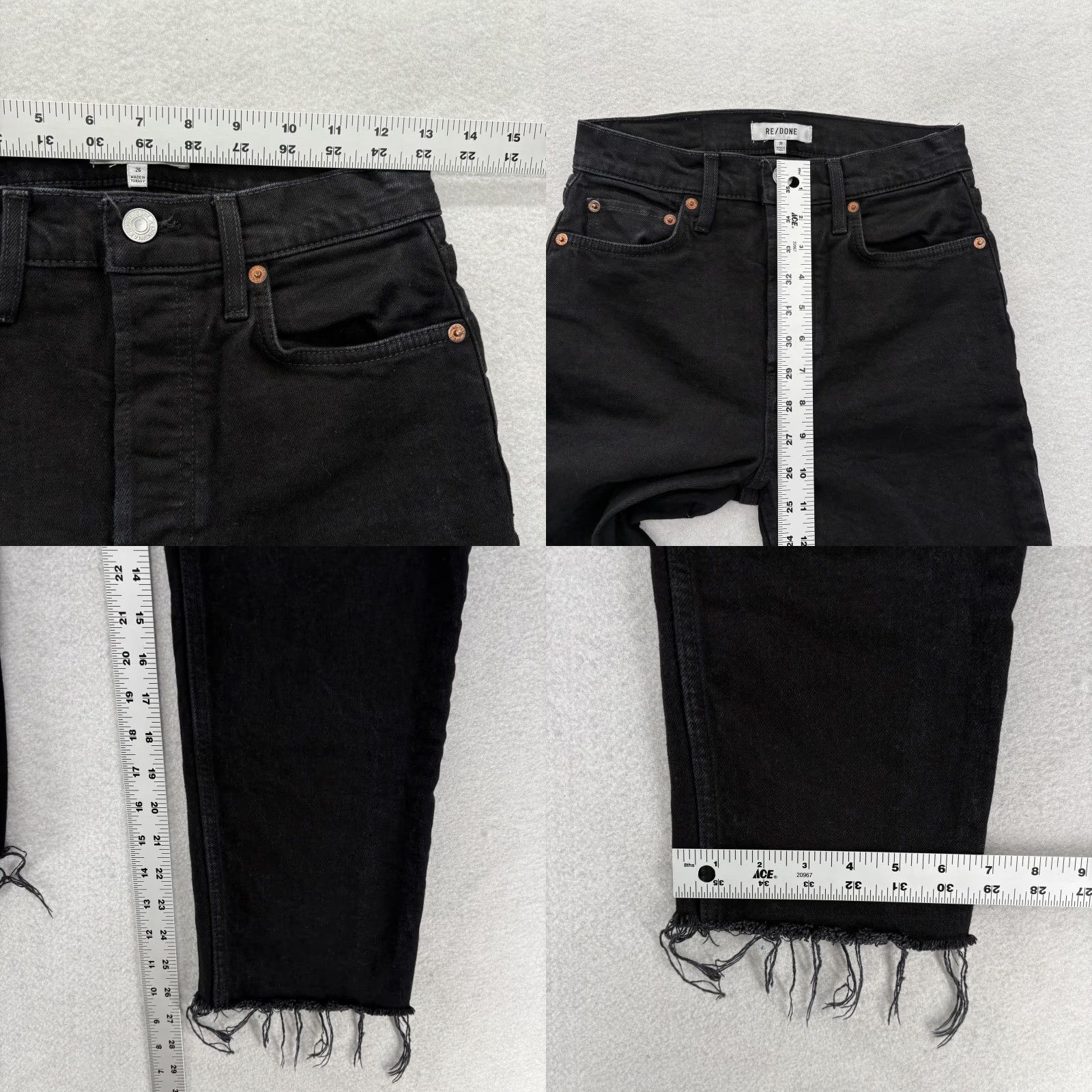 RE/DONE RE/DONE Jeans Womens 26 Black High Rise Button Fly Raw Hem Denim Straight Leg Size 26" / US 2 / IT 38 - 8 Thumbnail