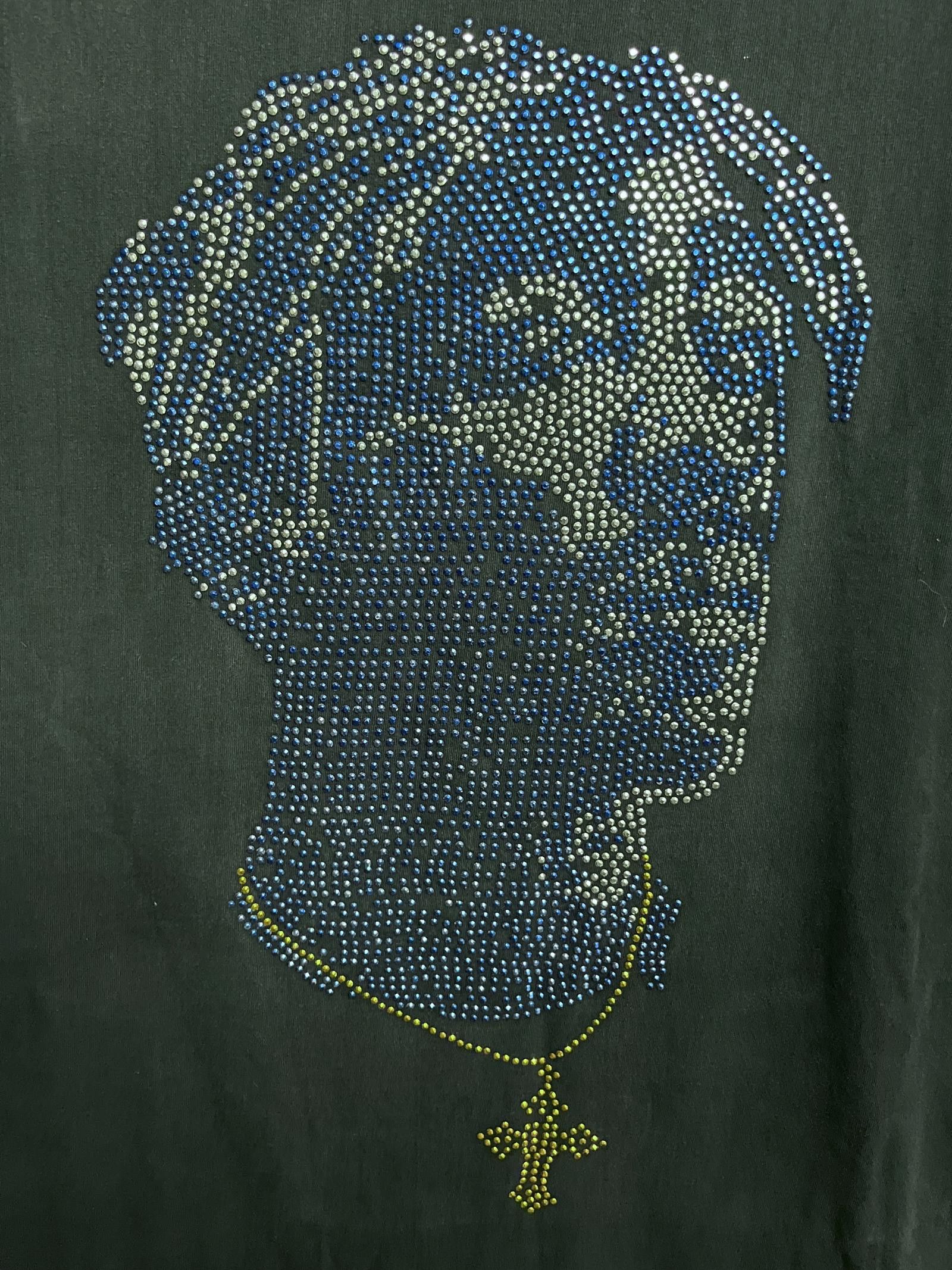 Tupac Rhinestone T-shirt - Cross Blue/Silver/Gold Tee - XL