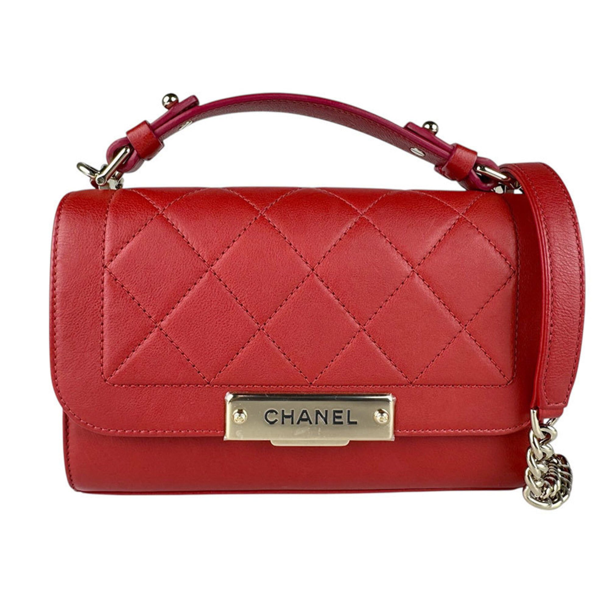 Chanel Chanel Shoulder Bag Click Label Leather Red Gold Women's Free Shipping z9084 Size ONE SIZE - 1 Thumbnail