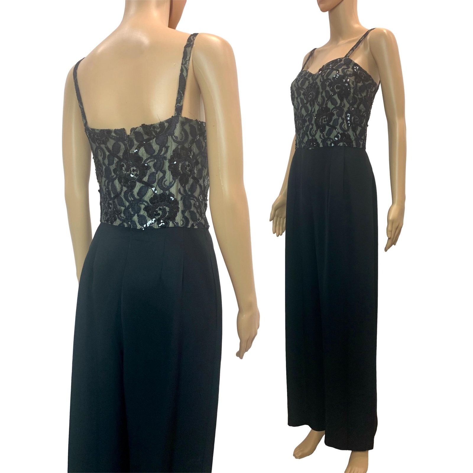 Vintage 80s Nolan Miller Black Jumpsuit Lace Beads and Sequins XS Size 27" / US 4 / IT 40 - 5 Thumbnail