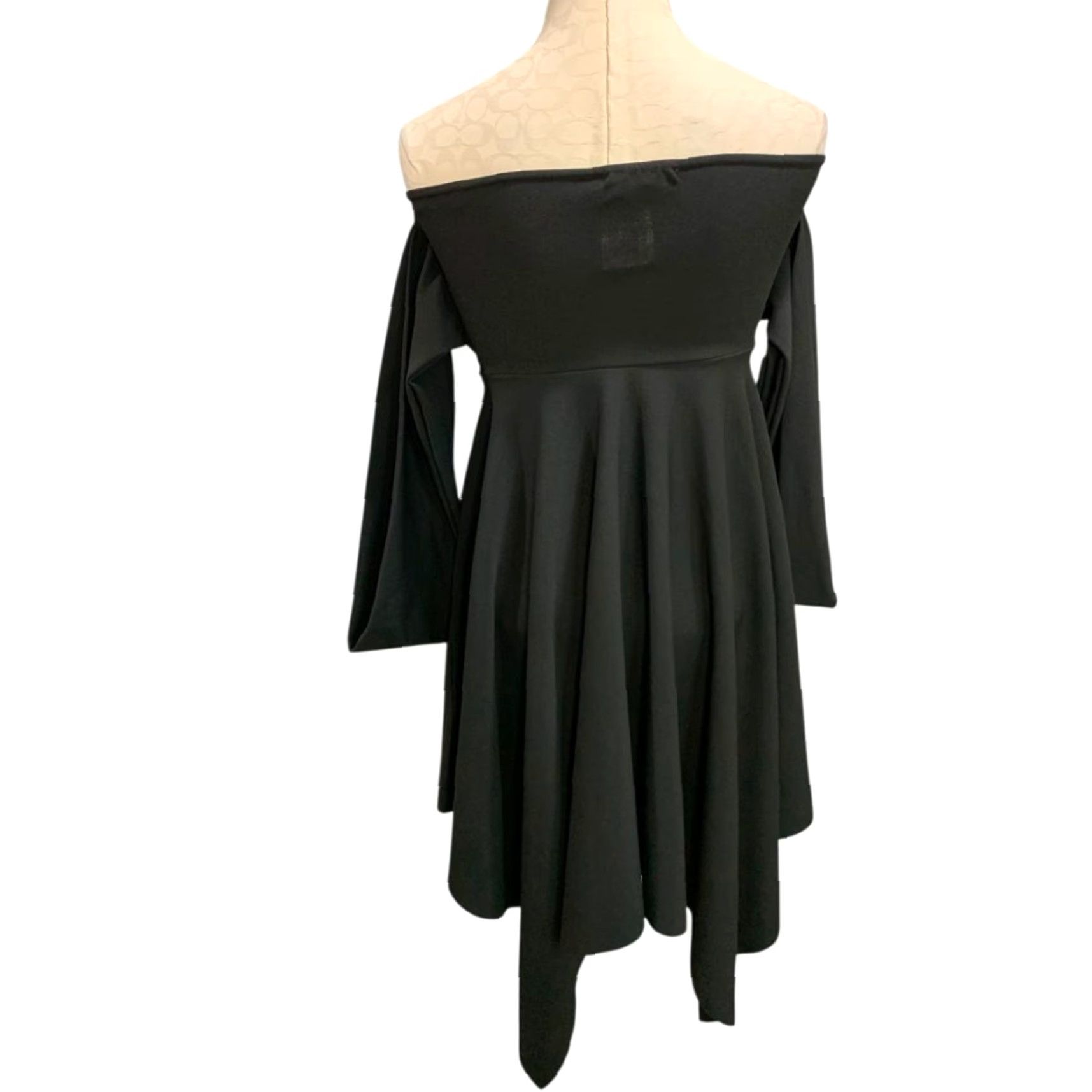 Vintage Quiz Dress Off Shoulder Hanky Hem Drape Black Size 6 Midi Women Size M / US 6-8 / IT 42-44 - 5 Thumbnail