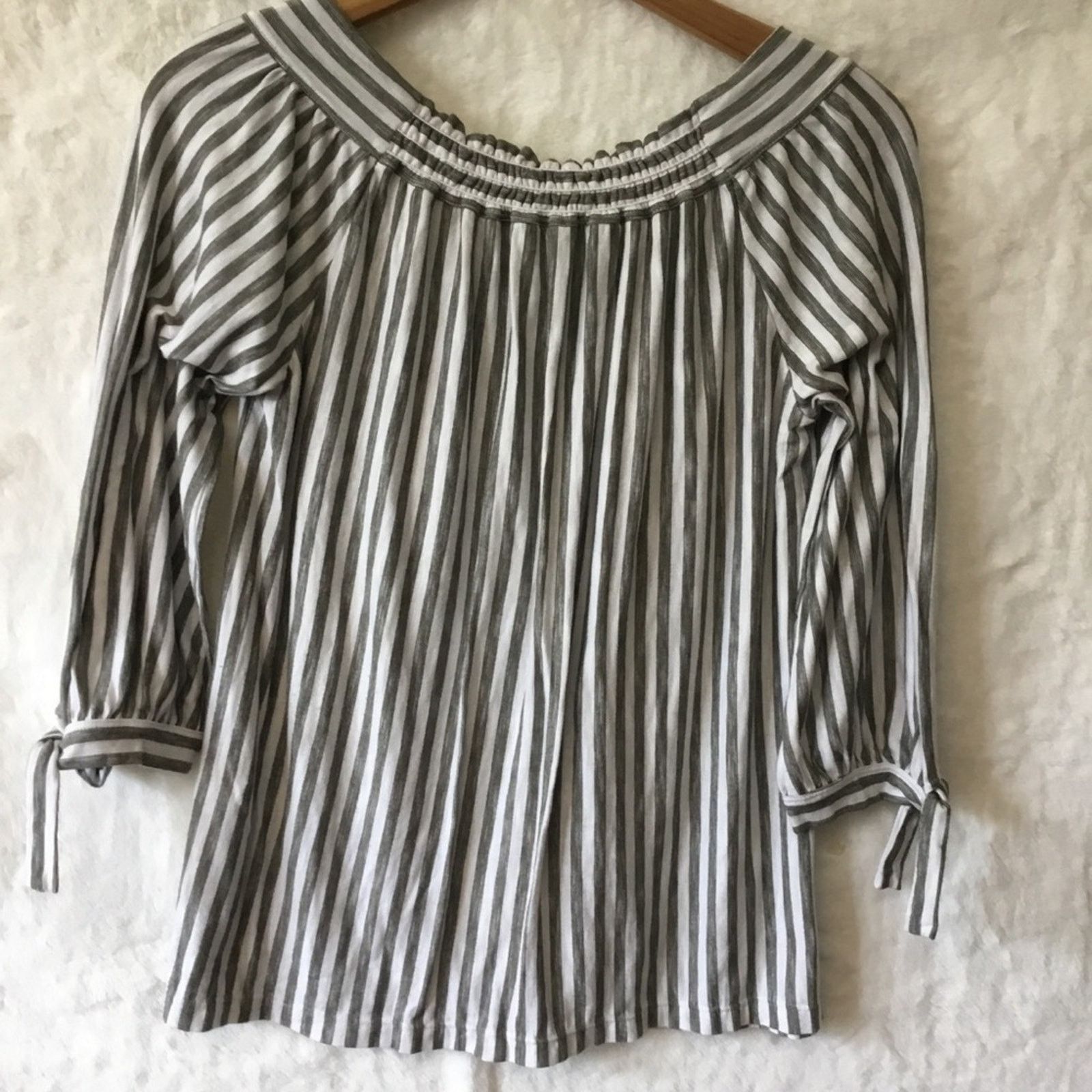 Other Max Studio Gray & White Striped Off-Shoulder Top Size XS / US 0-2 / IT 36-38 - 11 Thumbnail