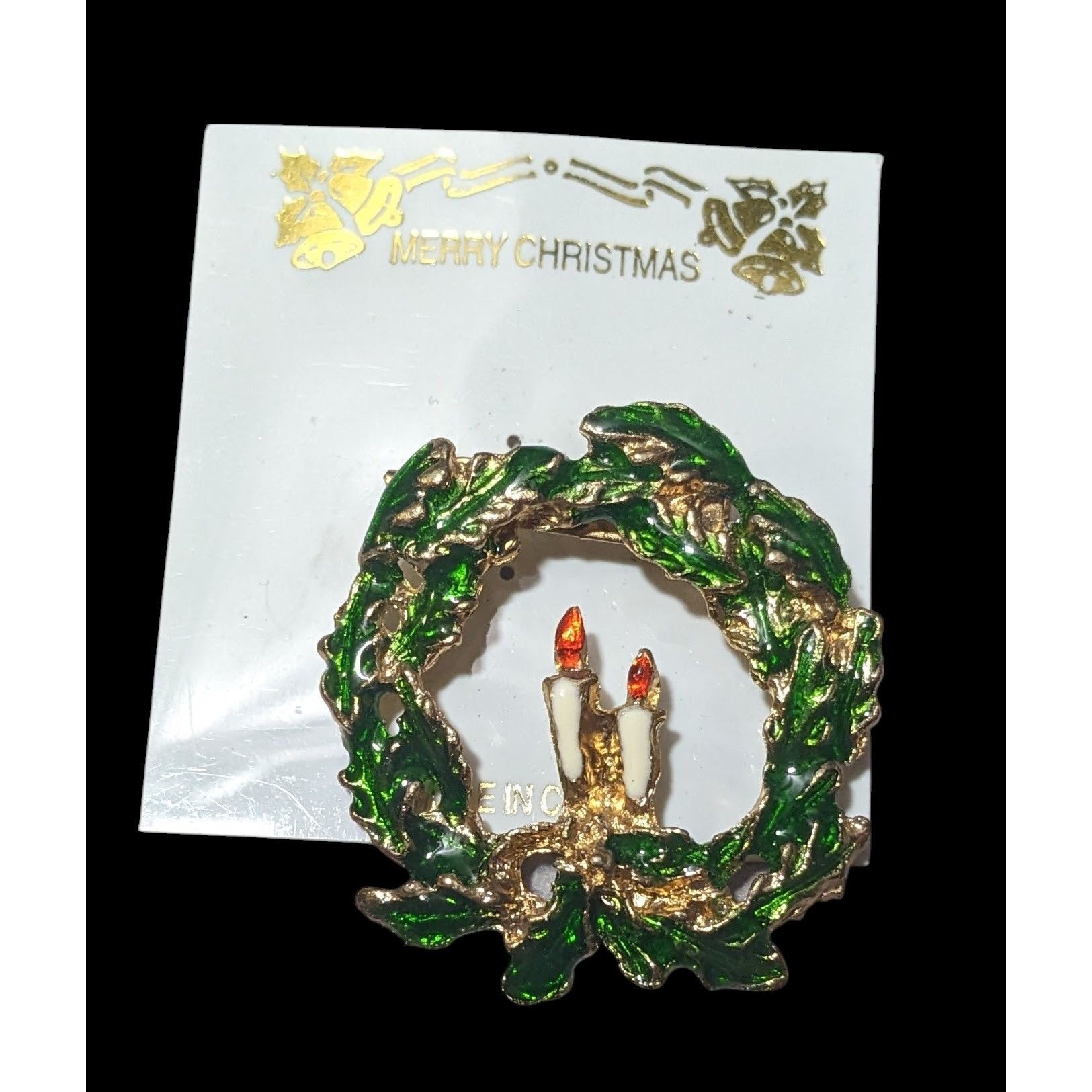 Other Vintage Green And Gold Enamel Holiday Wreath Brooch Size ONE SIZE - 1 Thumbnail