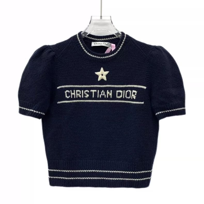Christian Dior Navy Short Sleeve Knit Sweater-dmc