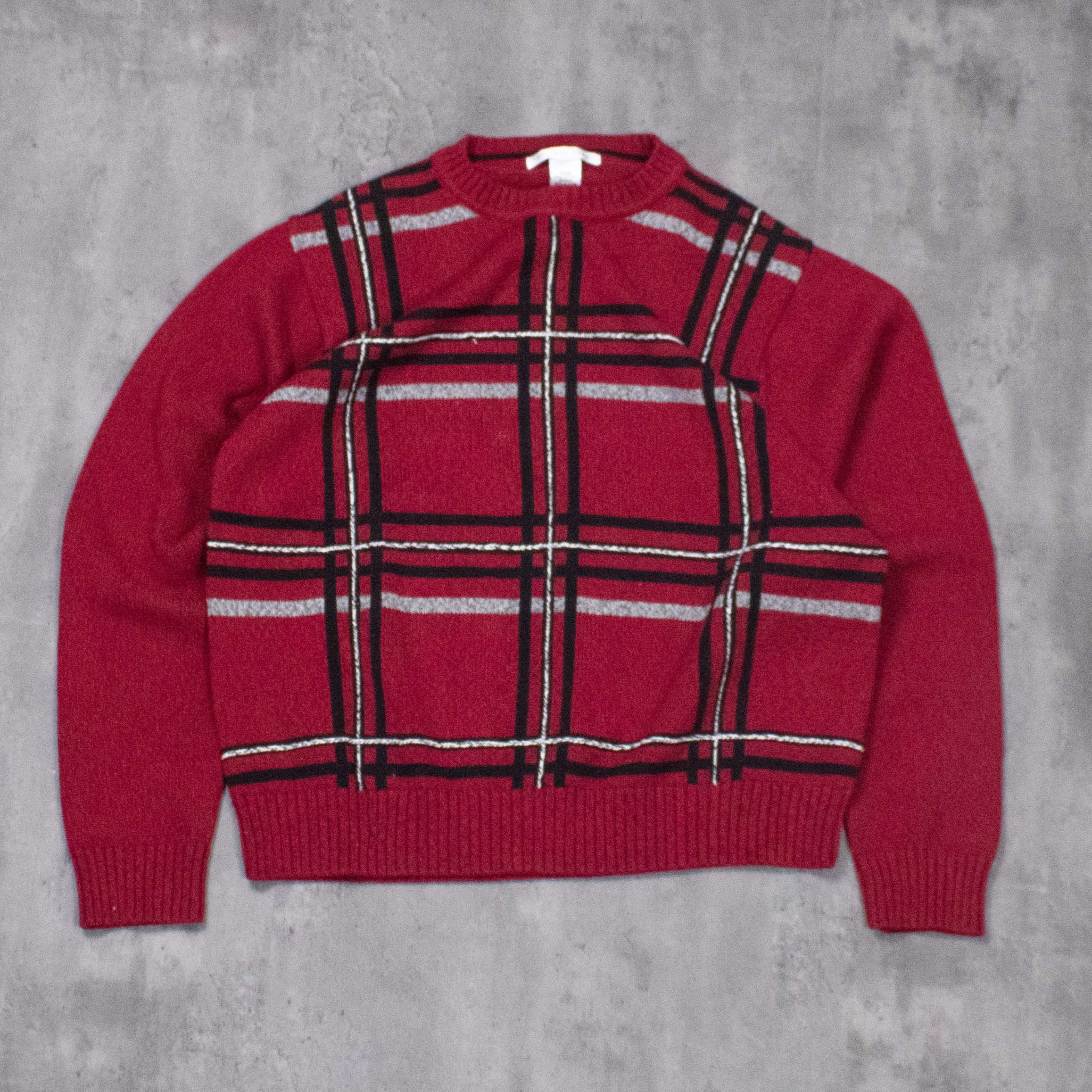 Vintage Vintage 1990's Geoffrey Beene 3D Plaid Red' Knitted Crewneck Size US L / EU 52-54 / 3 - 3 Thumbnail