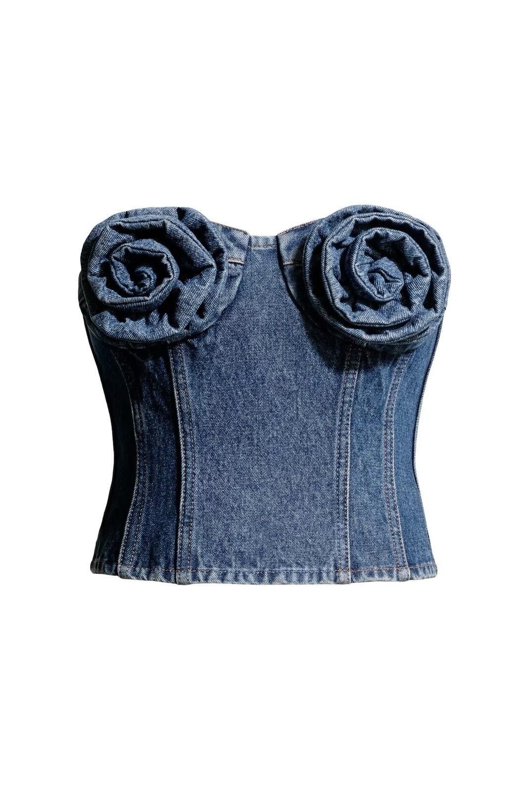 Other NEW H&M MAGDA BUTRYM Rose Denim Bustier Top 6 34 extra small Size M / US 6-8 / IT 42-44 - 1 Preview