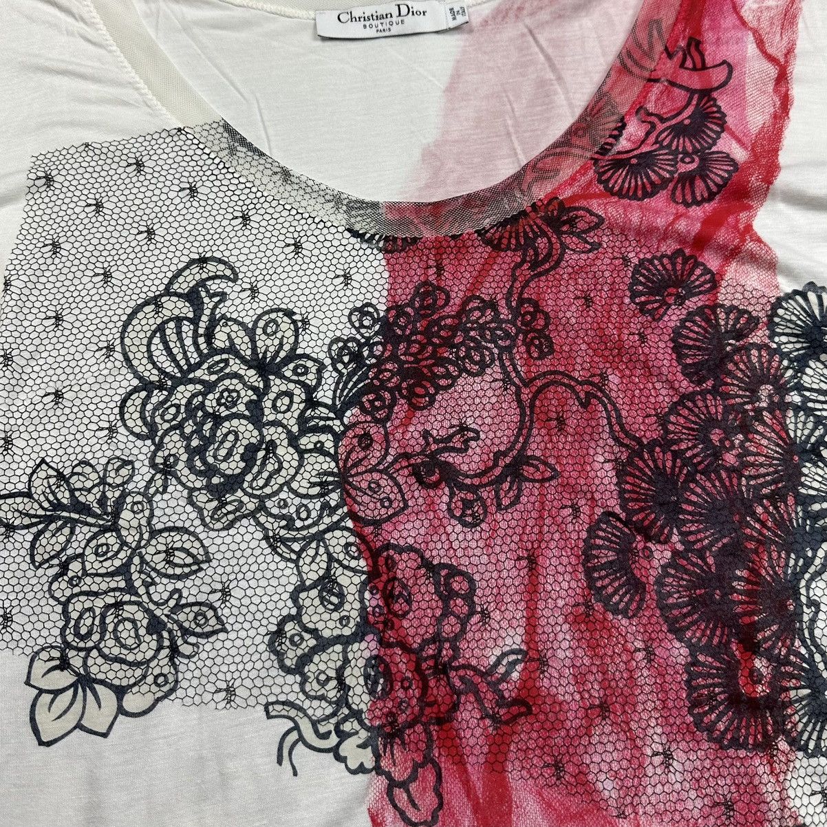 Dior SS06 Christian Dior By John Galliano Floral Mesh T-Shirt Size L / US 10 / IT 46 - 2 Thumbnail