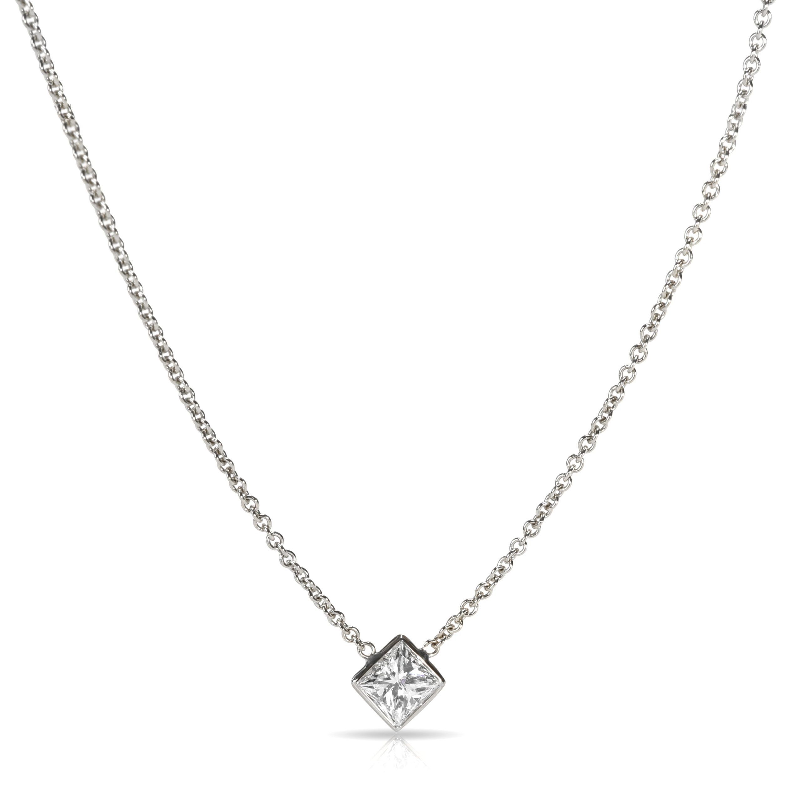 image of Tiffany Co Gia Certified Princess Cut Solitaire Diamond Necklace G Vs1 0.72 Ct in Gold, Women's