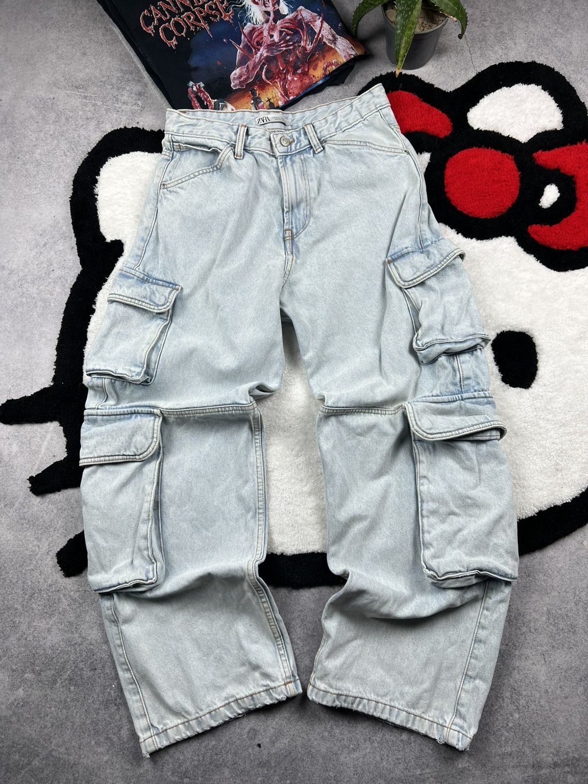 If Six Was Nine Y2K Cargo Baggy Multi Pocket Oversized Trashed Mudwash Jeans Size US 31 - 1 Thumbnail