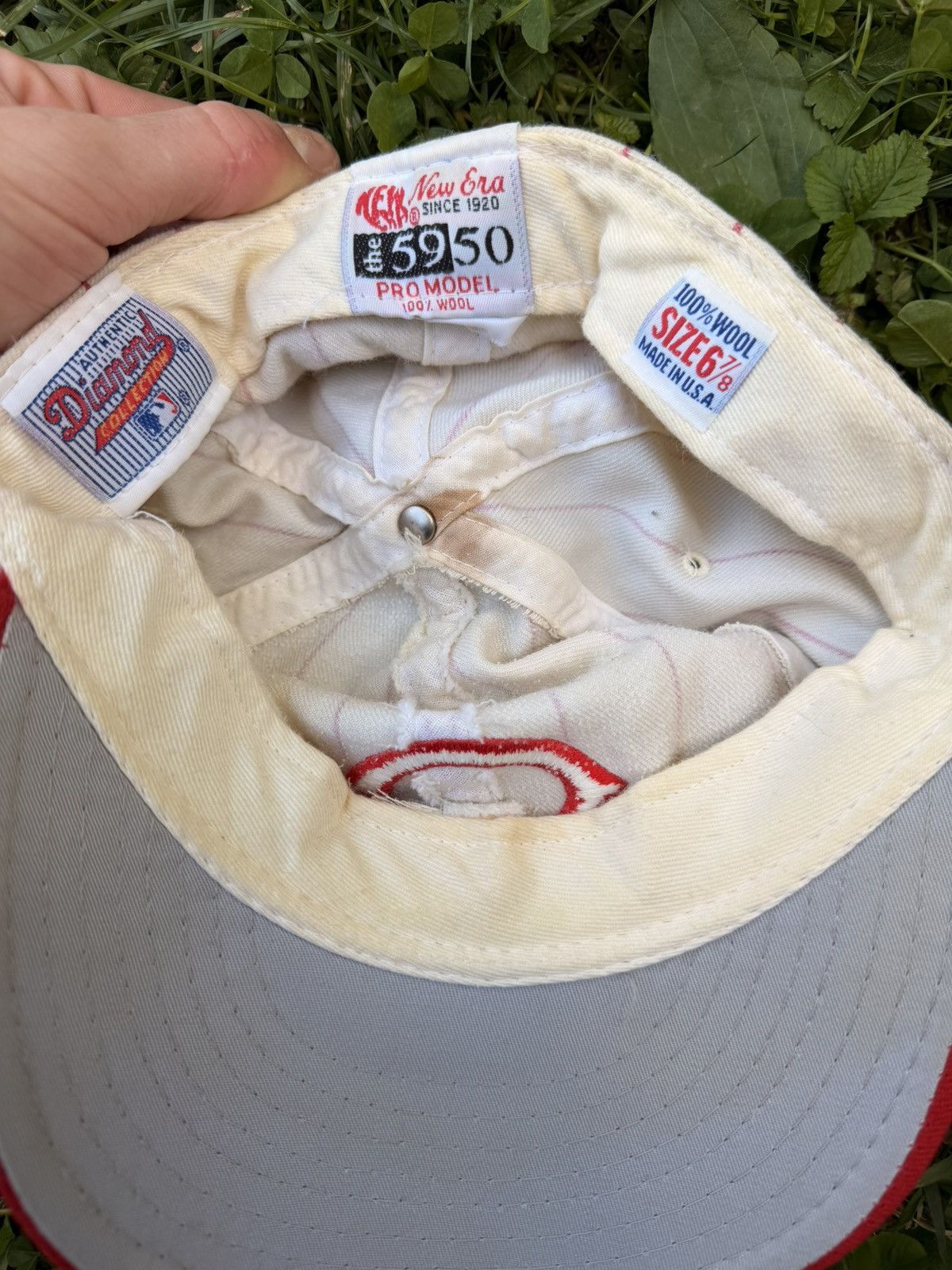 Vintage VTG Cincinnati Reds Pinstripe Hat Size 6 7/8 Size ONE SIZE - 4 Thumbnail