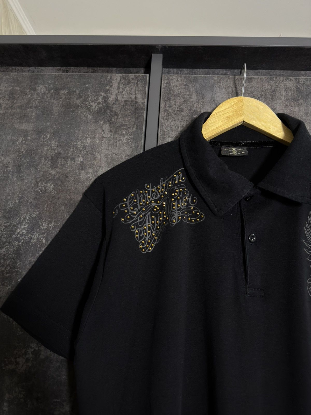 Christian Audigier Vintage Christian Audigier Skull Rhinestones Y2K Polo Tshirt Size US L / EU 52-54 / 3 - 7 Thumbnail