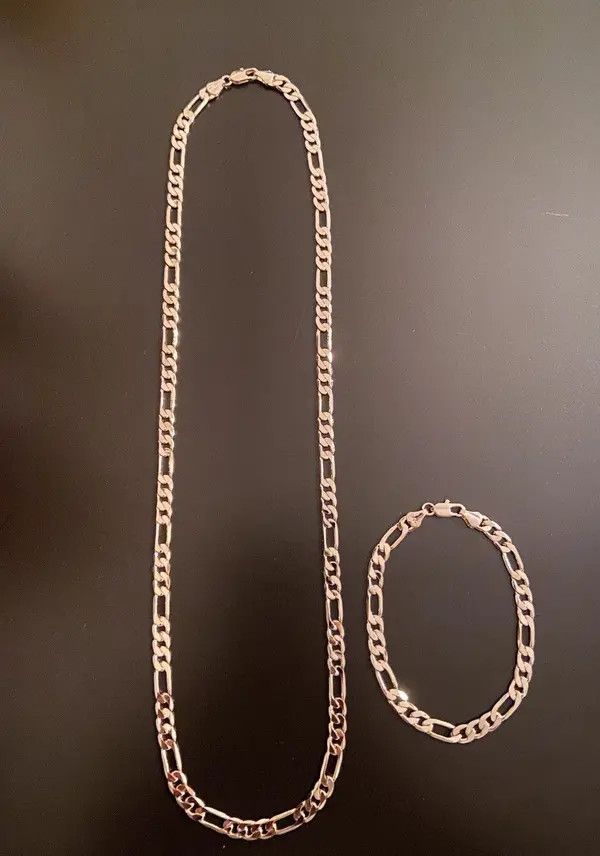 Other Gold Chain Figaro Necklace And Matching Bracelet Set Size ONE SIZE - 1 Thumbnail