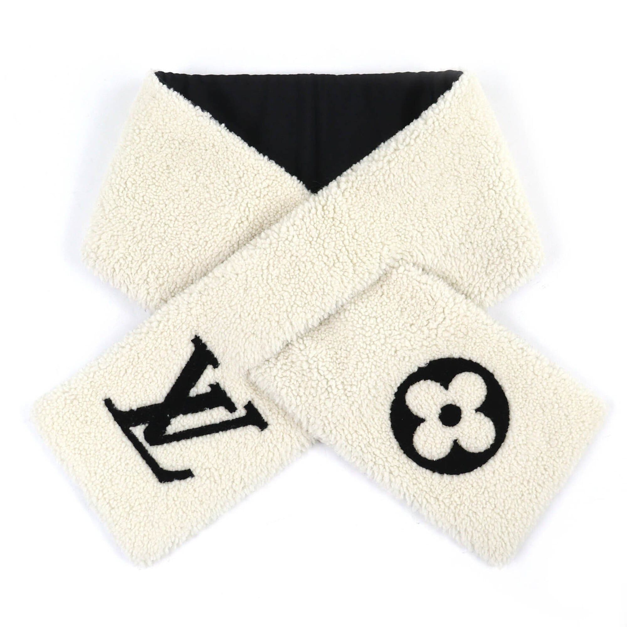 Louis Vuitton LOUIS VUITTON M77054 Echarpe Shirring LV Logo Shearling Mouton Scarf, Ivory, Made in Italy, Authentic, Women's, 2021 Model Size ONE SIZE - 1 Thumbnail