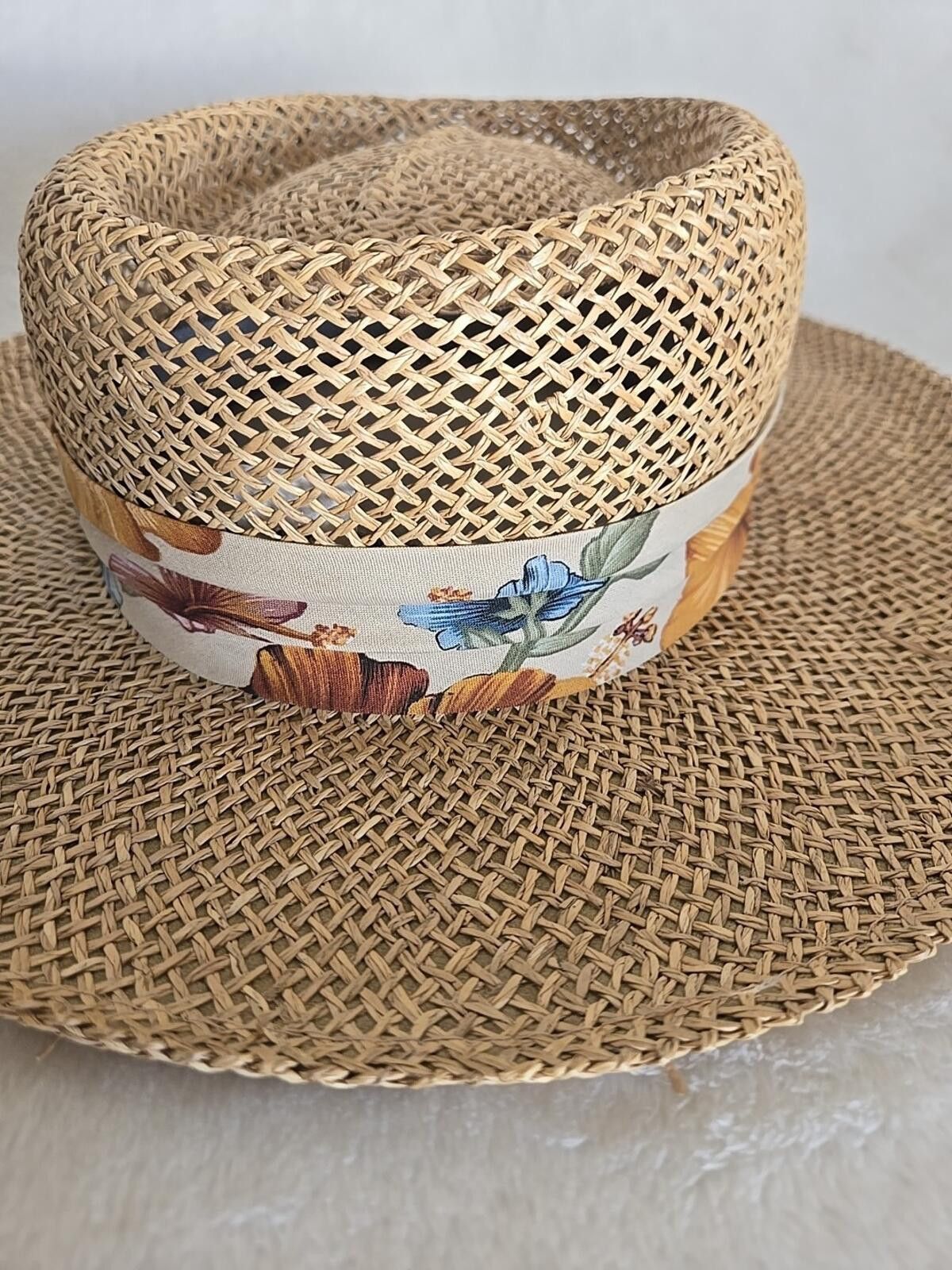 Other Vintage GREEN CLUB Fits All Straw Golf Hat Floral Band OS Size ONE SIZE - 8 Thumbnail